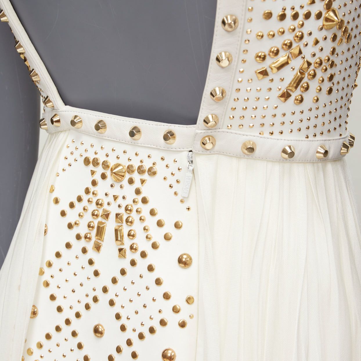 Versace VERSACE 2011 Runway white studded leather silk skirt mini dress IT38 XS Size XS / US 0-2 / IT 36-38 - 9 Thumbnail