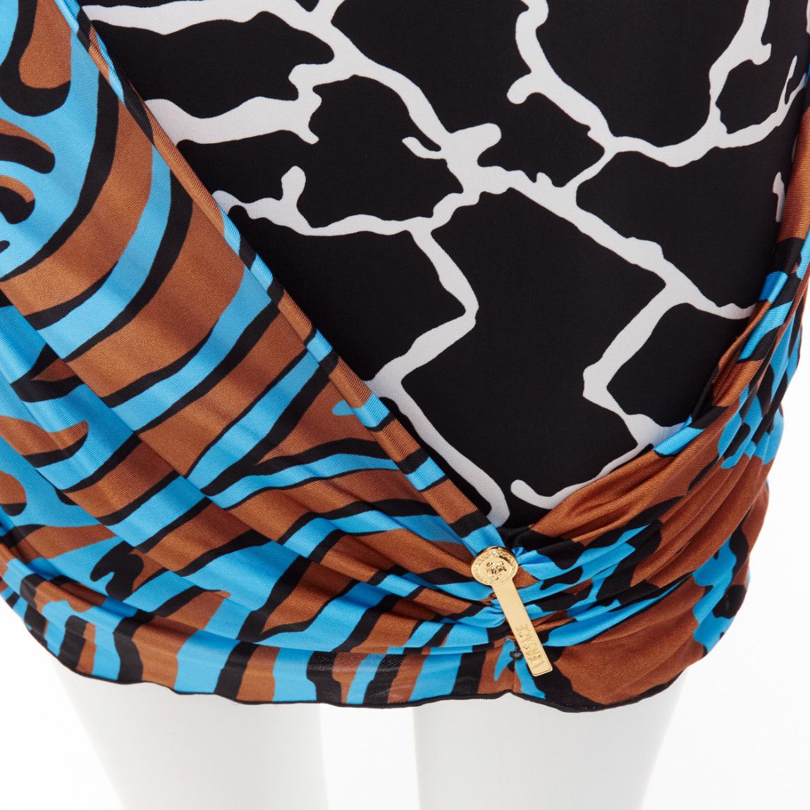 Versace VERSACE Runway mixed giraffe print gold logo clip body con wiggle dress IT36 XXS Size XS / US 0-2 / IT 36-38 - 8 Thumbnail