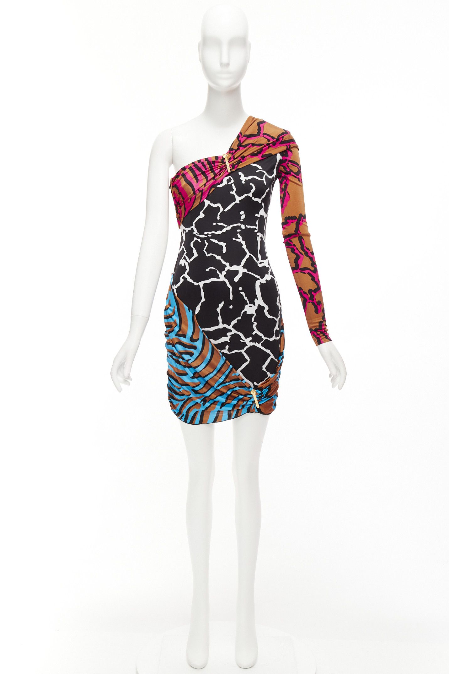 Versace VERSACE Runway mixed giraffe print gold logo clip body con wiggle dress IT36 XXS Size XS / US 0-2 / IT 36-38 - 10 Thumbnail