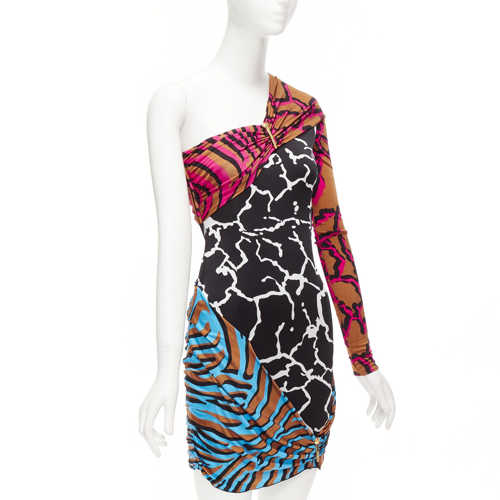 Versace VERSACE Runway mixed giraffe print gold logo clip body con wiggle dress IT36 XXS Size XS / US 0-2 / IT 36-38 - 3 Thumbnail