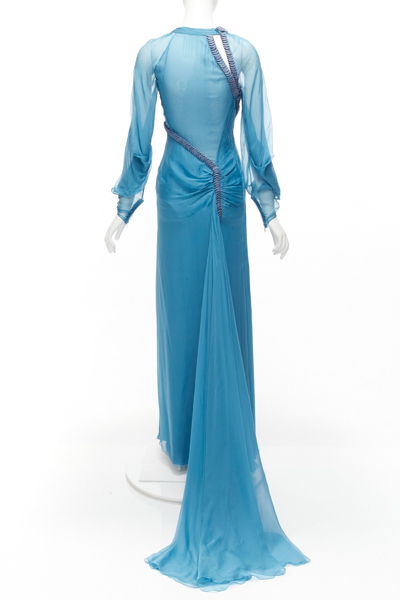 Versace rare VERSACE Runway blue silk pailette embellished sheer sleeves draped evening gown Size S / US 4 / IT 40 - 5 Thumbnail