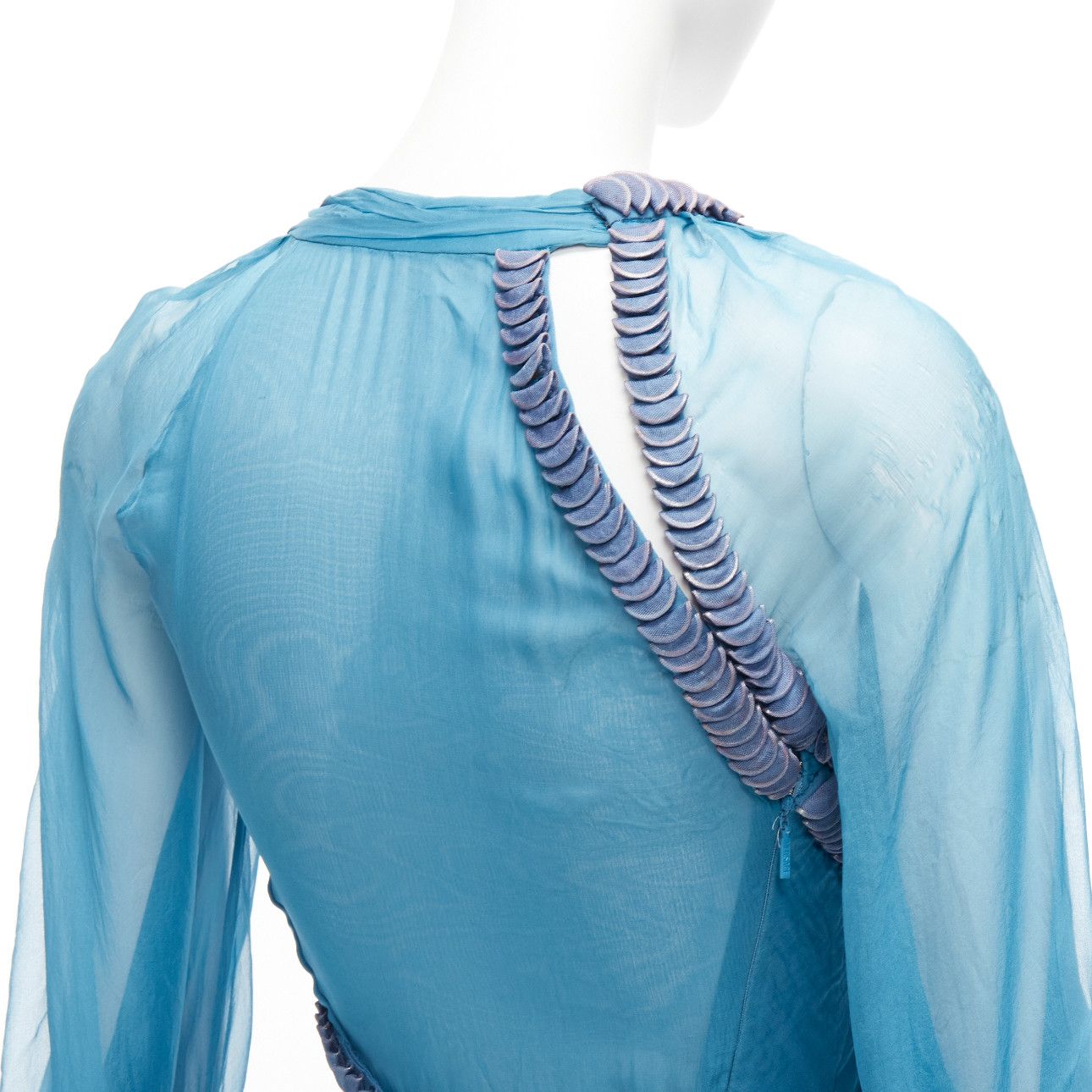 Versace rare VERSACE Runway blue silk pailette embellished sheer sleeves draped evening gown Size S / US 4 / IT 40 - 2 Thumbnail