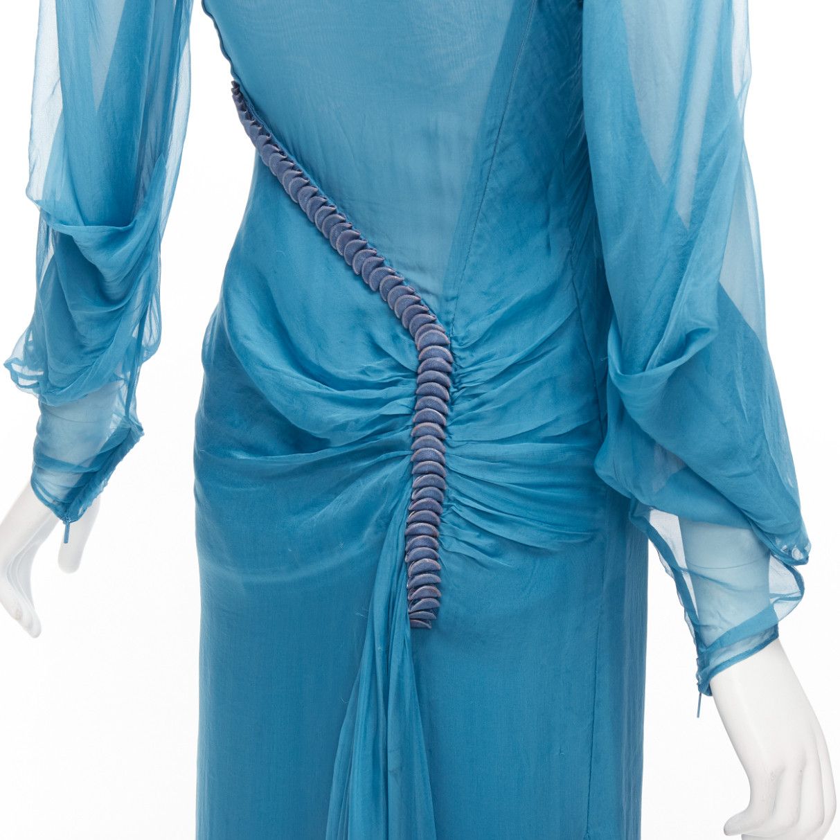 Versace rare VERSACE Runway blue silk pailette embellished sheer sleeves draped evening gown Size S / US 4 / IT 40 - 7 Thumbnail