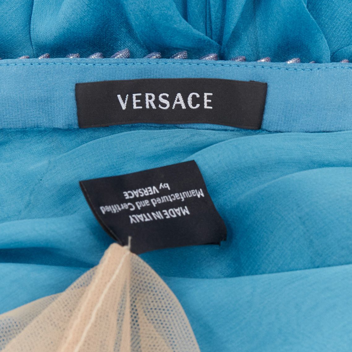 Versace rare VERSACE Runway blue silk pailette embellished sheer sleeves draped evening gown Size S / US 4 / IT 40 - 9 Thumbnail