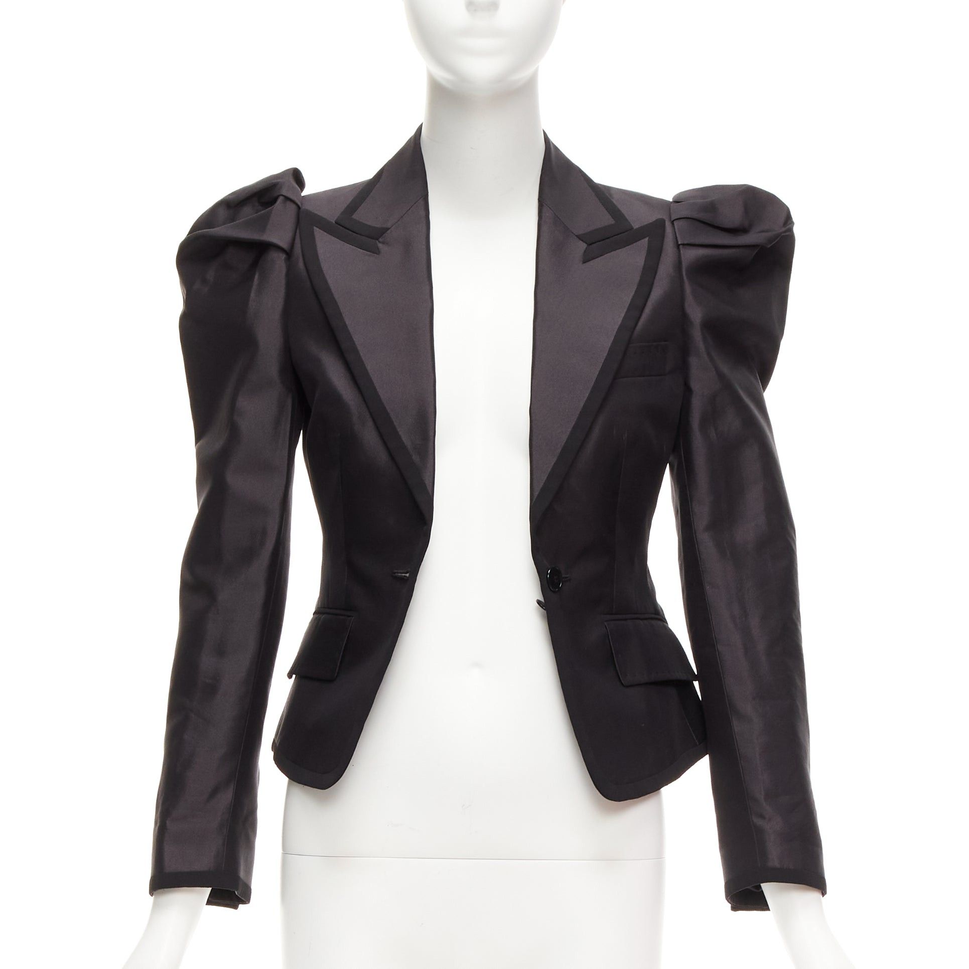 Dolce & Gabbana rare DOLCE GABBANA black silk puff princess sleeve piping tuxedo blazer IT36 XXS Size XS / US 0-2 / IT 36-38 - 3 Thumbnail