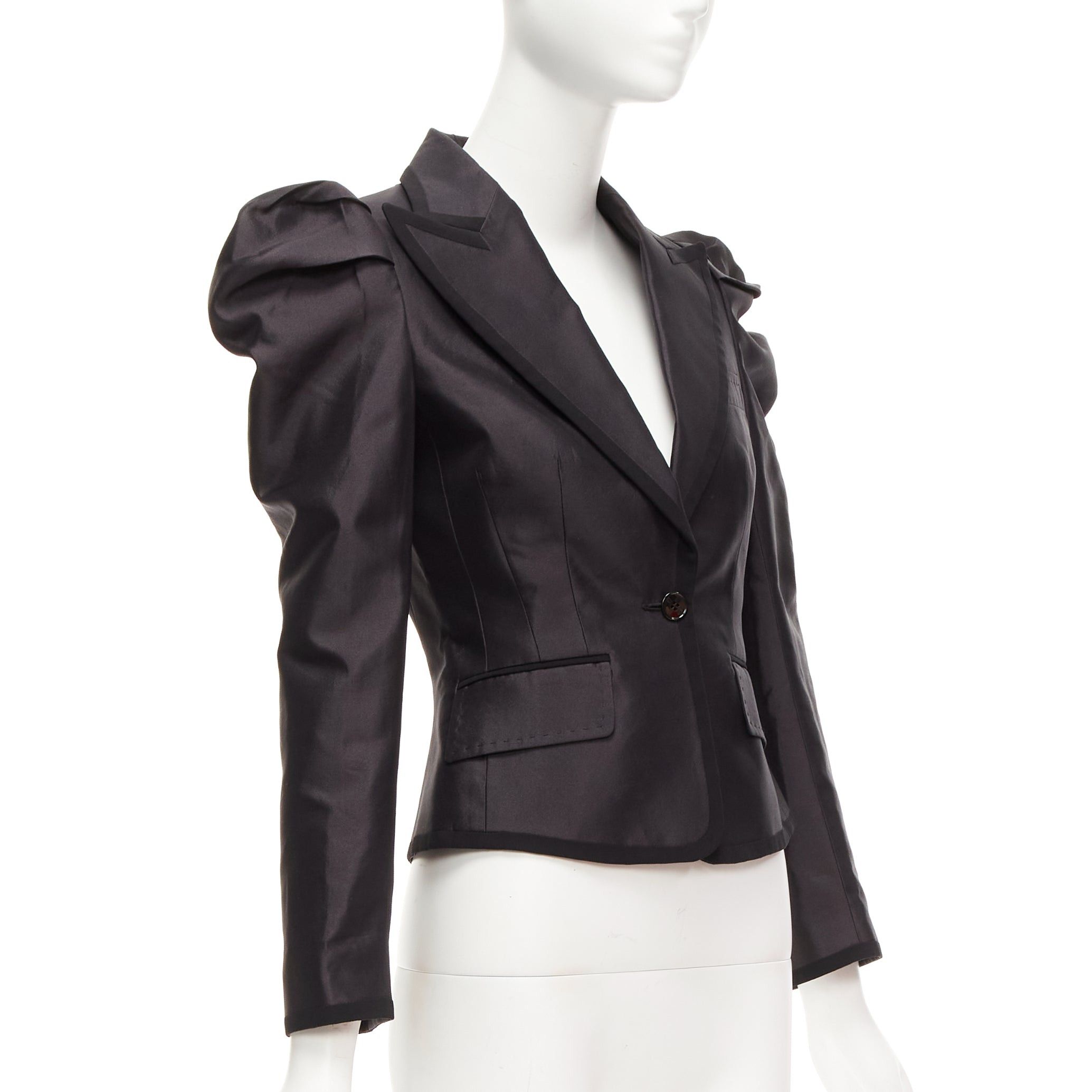Dolce & Gabbana rare DOLCE GABBANA black silk puff princess sleeve piping tuxedo blazer IT36 XXS Size XS / US 0-2 / IT 36-38 - 4 Thumbnail