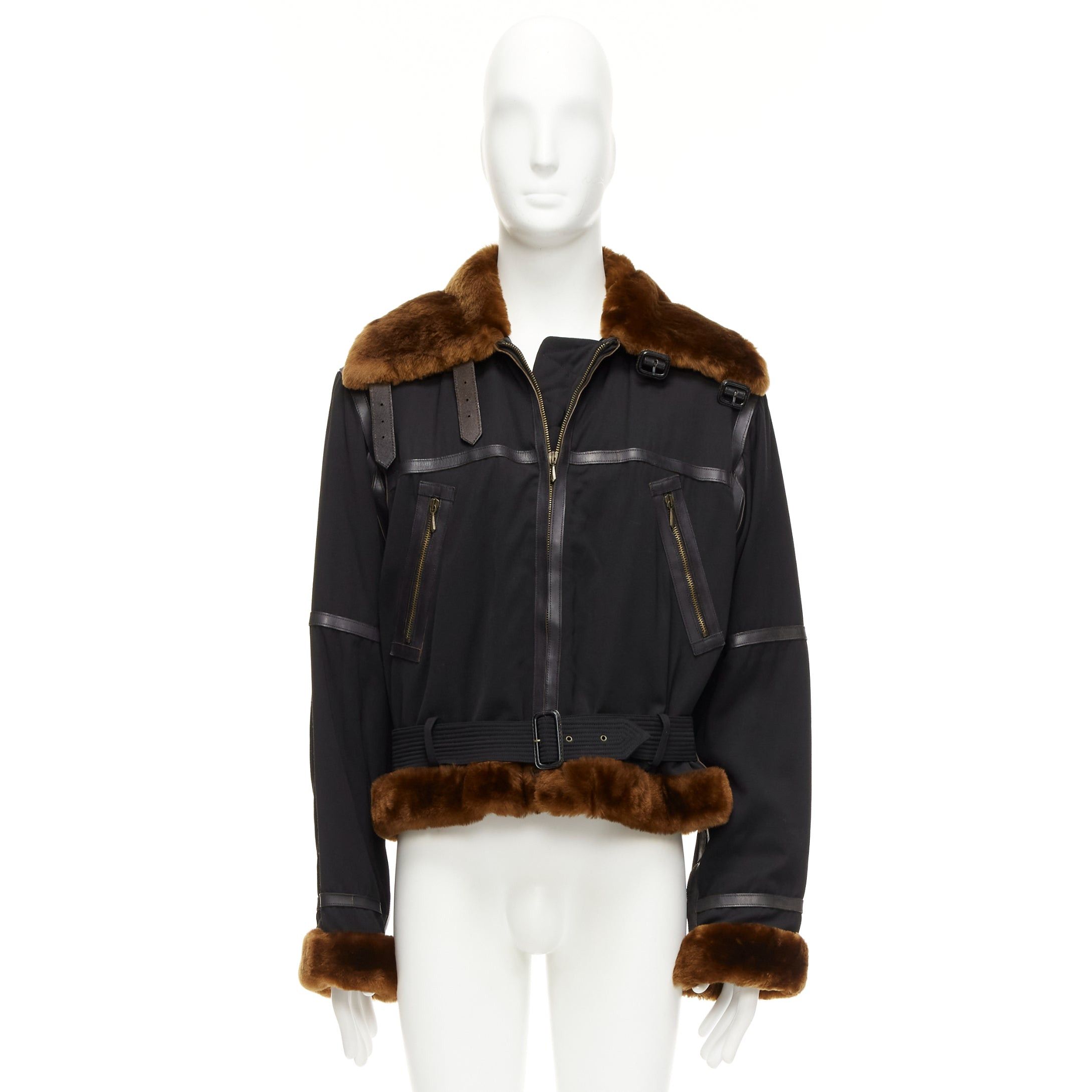 Jean Paul Gaultier rare JEAN PAUL GAULTIER HOMME black wool brown faux fur aviator flight jacket IT50 L Size US L / EU 52-54 / 3 - 11 Thumbnail