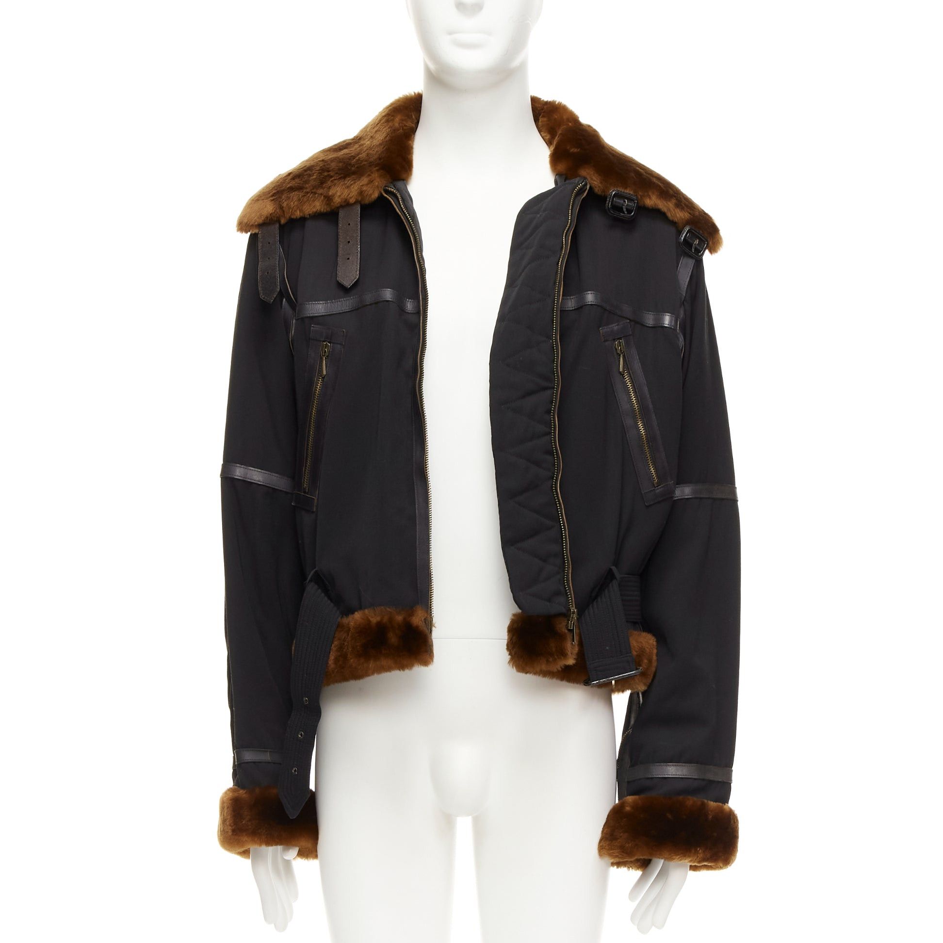 Jean Paul Gaultier rare JEAN PAUL GAULTIER HOMME black wool brown faux fur aviator flight jacket IT50 L Size US L / EU 52-54 / 3 - 3 Thumbnail