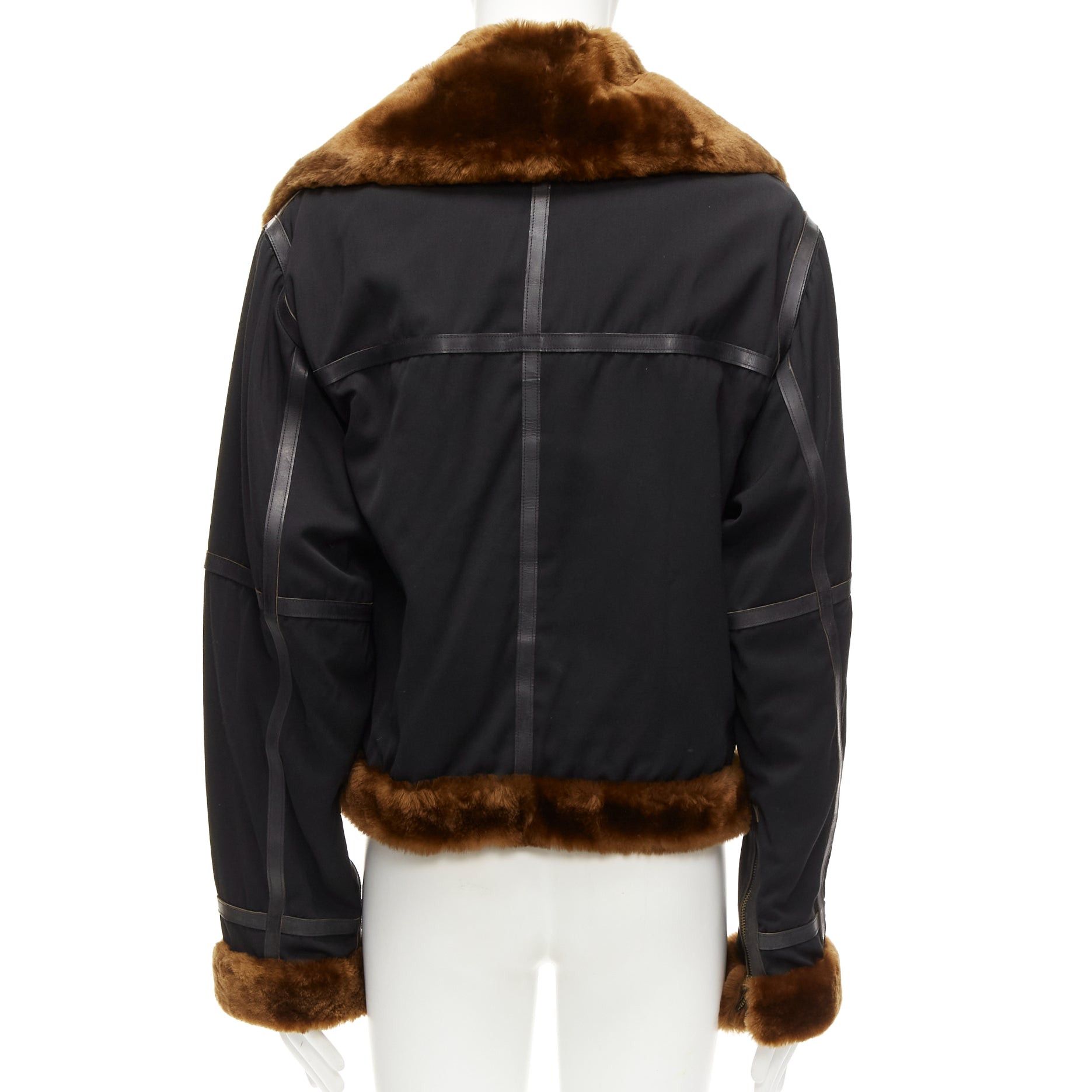 Jean Paul Gaultier rare JEAN PAUL GAULTIER HOMME black wool brown faux fur aviator flight jacket IT50 L Size US L / EU 52-54 / 3 - 6 Thumbnail