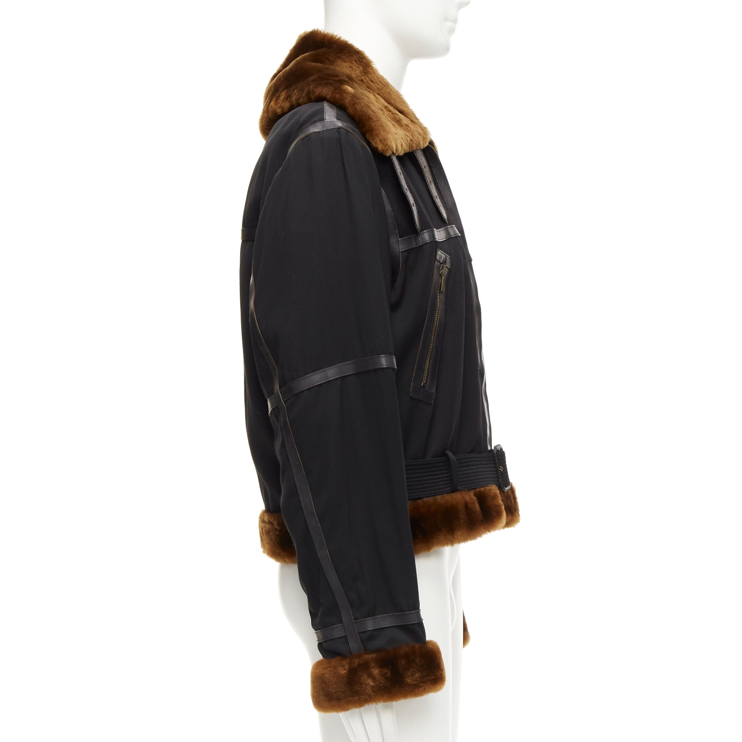 Jean Paul Gaultier rare JEAN PAUL GAULTIER HOMME black wool brown faux fur aviator flight jacket IT50 L Size US L / EU 52-54 / 3 - 5 Thumbnail
