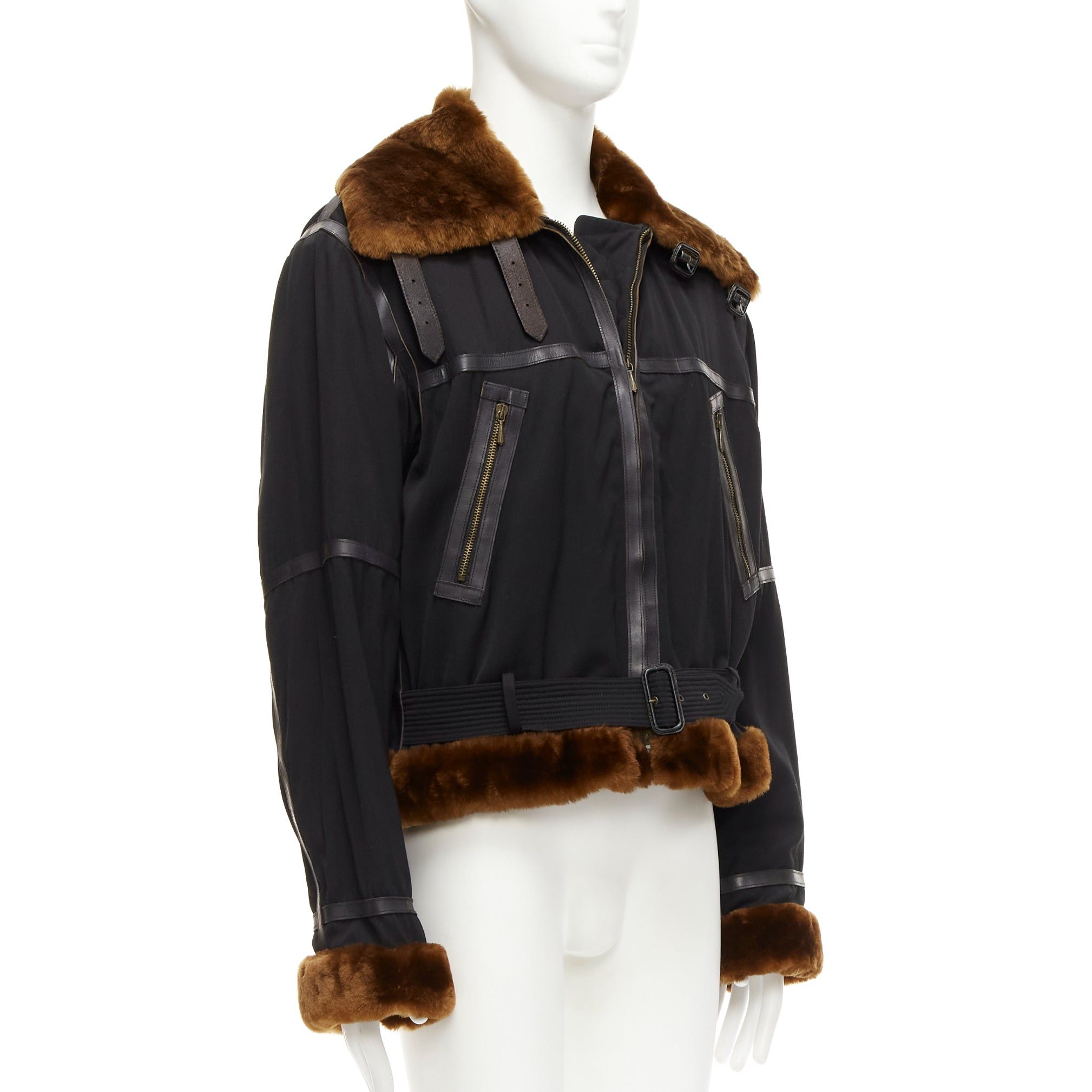 Jean Paul Gaultier rare JEAN PAUL GAULTIER HOMME black wool brown faux fur aviator flight jacket IT50 L Size US L / EU 52-54 / 3 - 4 Thumbnail