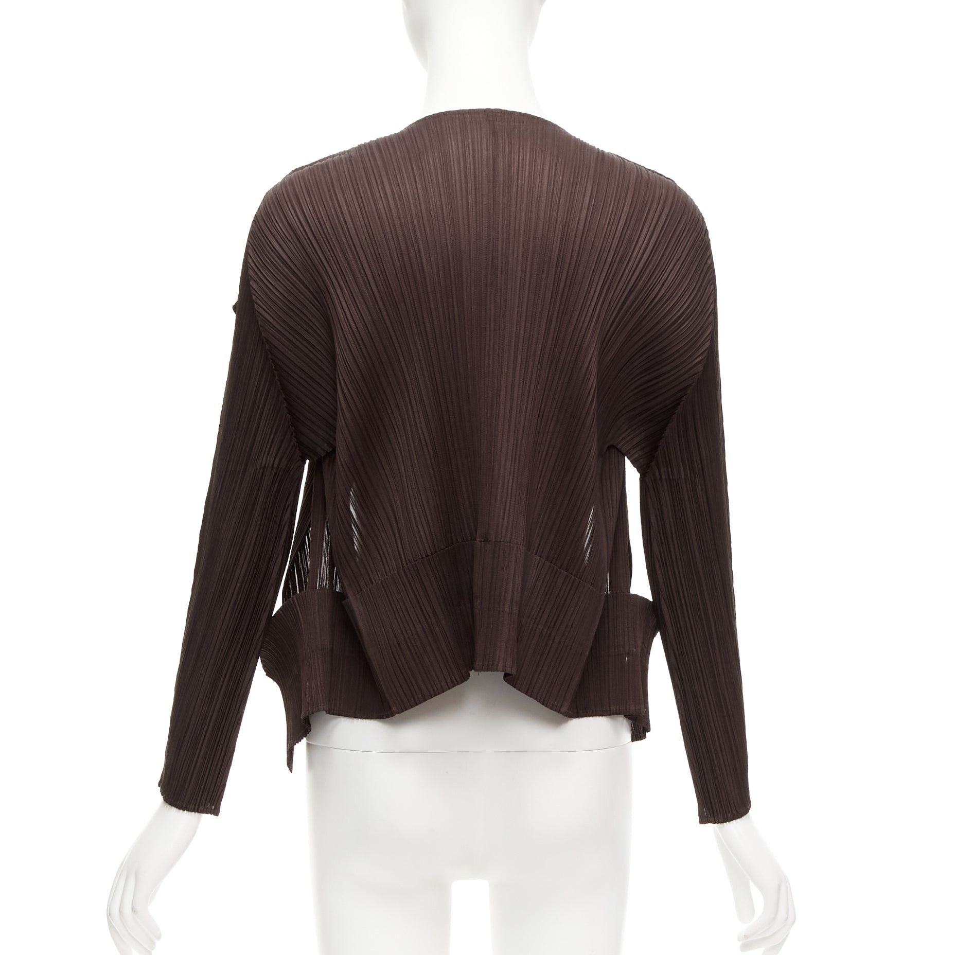 Issey Miyake ISSEY MIYAKE Pleats Please dark brown plisse 3D cut cardigan jacket JP3 L Size L / US 10 / IT 46 - 5 Thumbnail