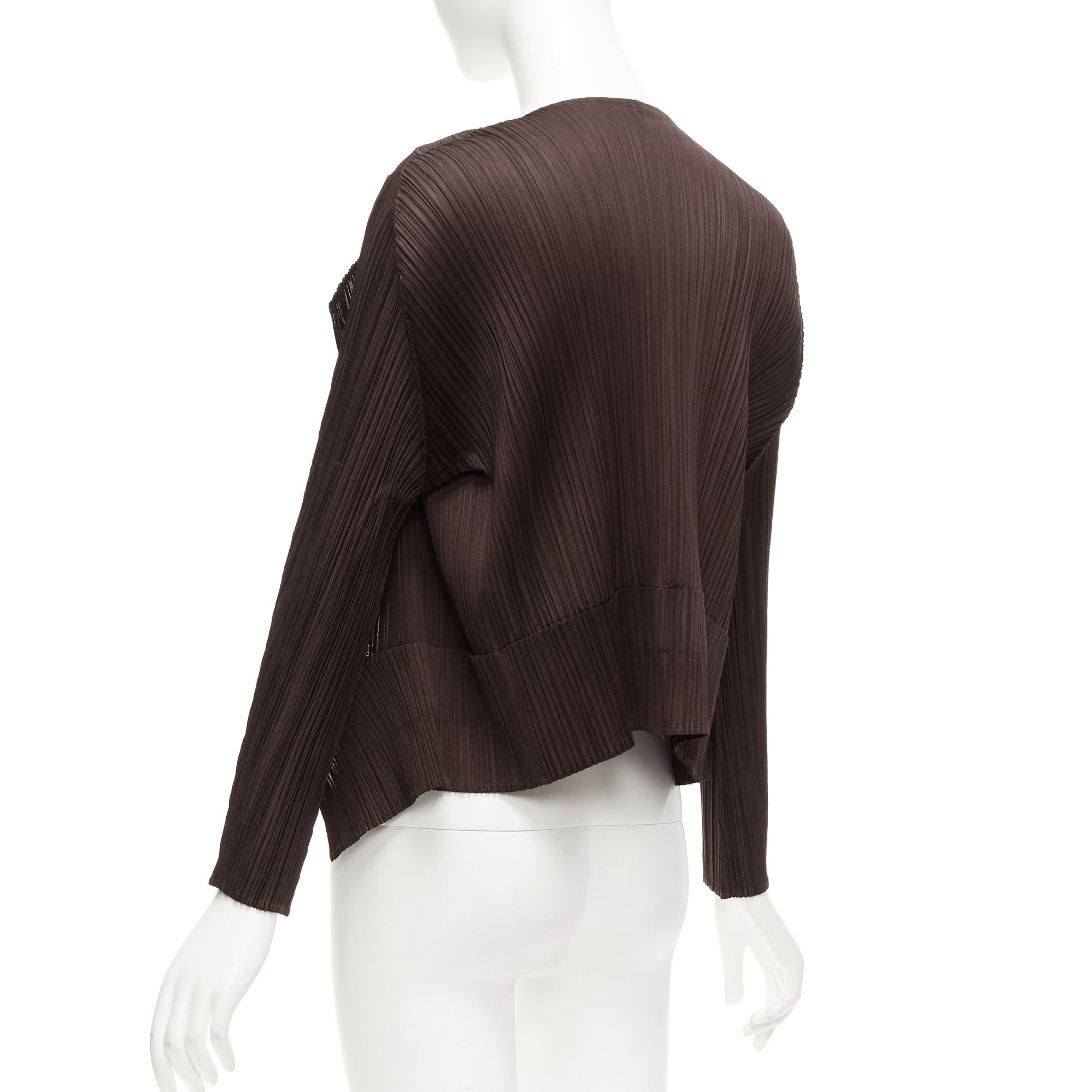 Issey Miyake ISSEY MIYAKE Pleats Please dark brown plisse 3D cut cardigan jacket JP3 L Size L / US 10 / IT 46 - 6 Thumbnail