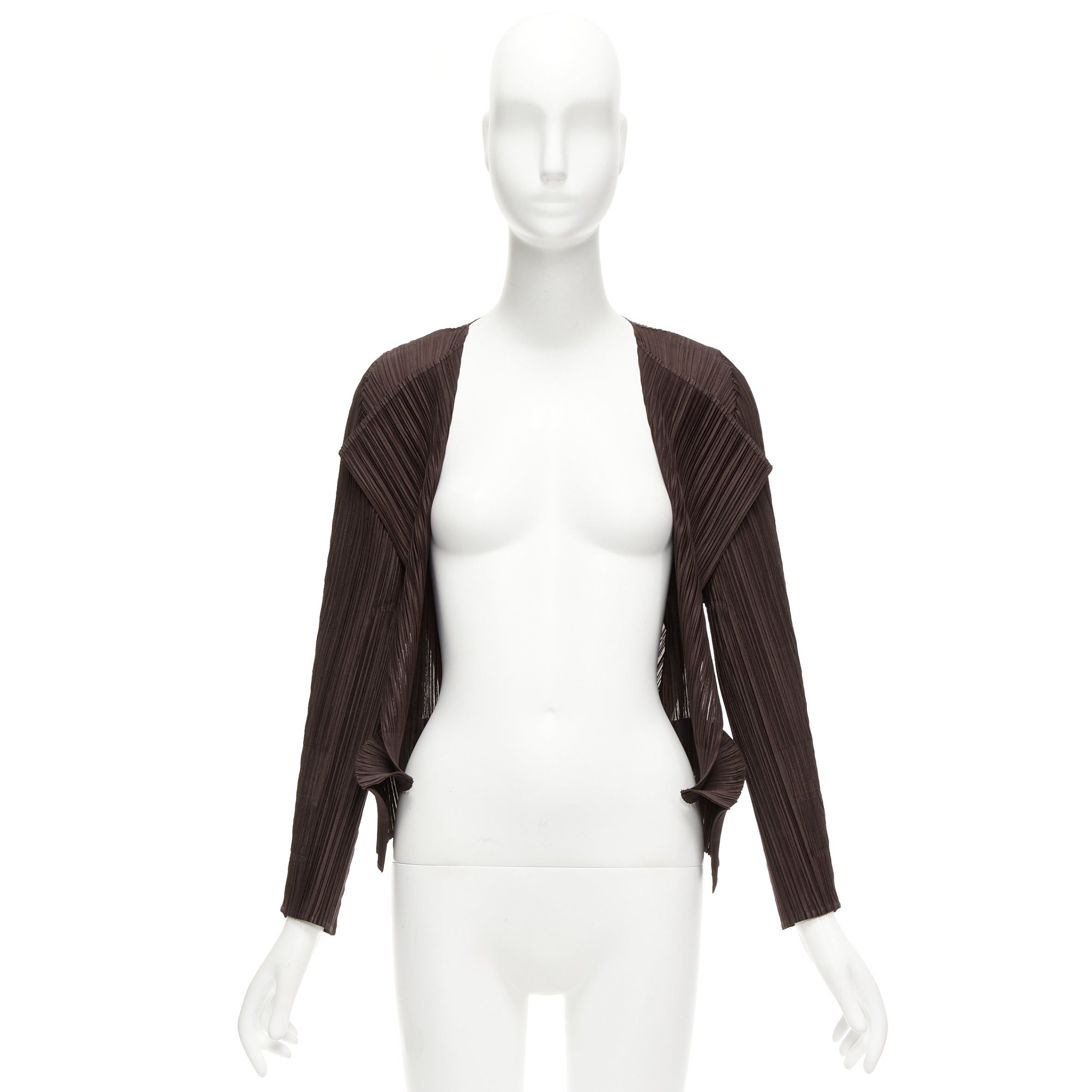 Issey Miyake ISSEY MIYAKE Pleats Please dark brown plisse 3D cut cardigan jacket JP3 L Size L / US 10 / IT 46 - 9 Thumbnail