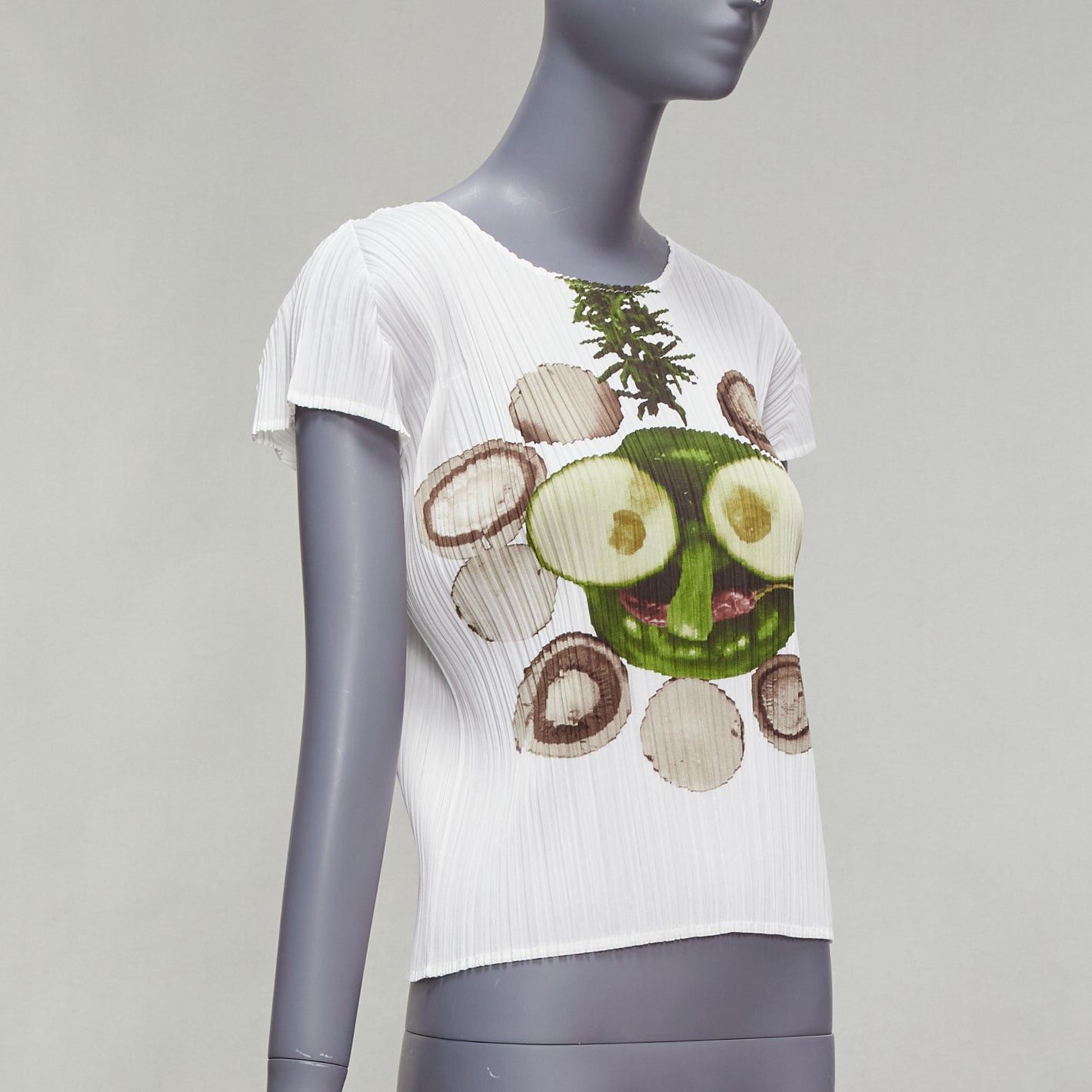 Issey Miyake rare ISSEY MIYAKE Pleats Please white cucumber mushroom print face top JP3 L Size M / US 6-8 / IT 42-44 - 3 Thumbnail