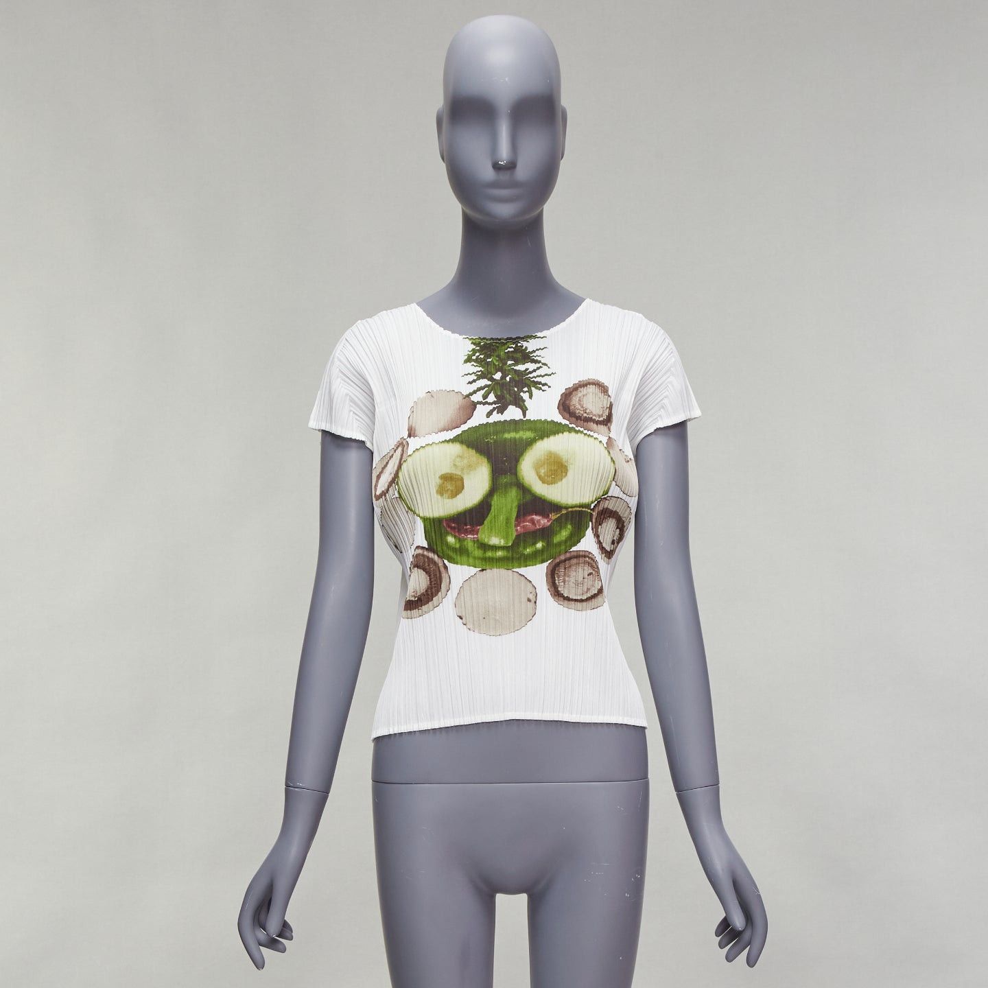 Issey Miyake rare ISSEY MIYAKE Pleats Please white cucumber mushroom print face top JP3 L Size M / US 6-8 / IT 42-44 - 9 Thumbnail