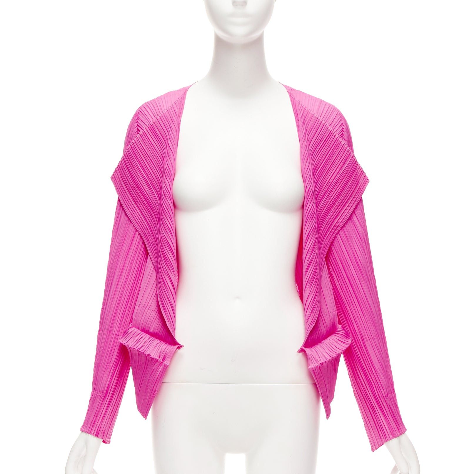 Issey Miyake ISSEY MIYAKE Pleats Please hot pink pleated 3D cut hem cardigan jacket JP3 L Size M / US 6-8 / IT 42-44 - 2 Thumbnail