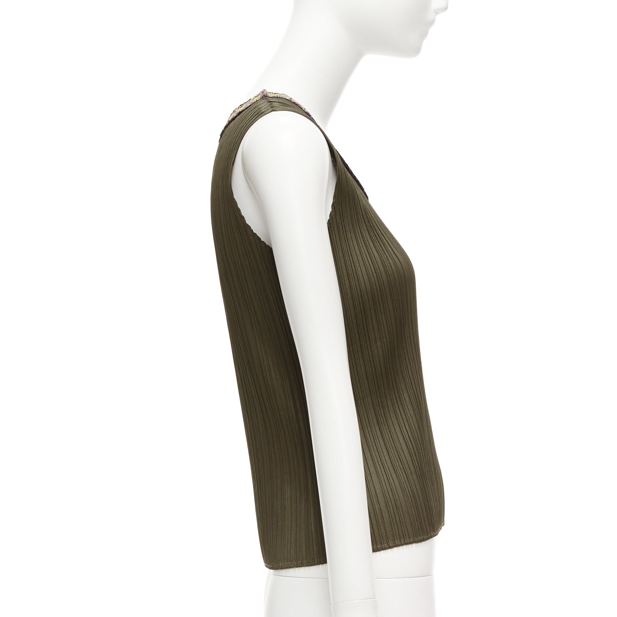 Issey Miyake ISSEY MIYAKE Pleats Please khaki plisse orange embroidery neckline vest JP4 XL Size L / US 10 / IT 46 - 4 Thumbnail