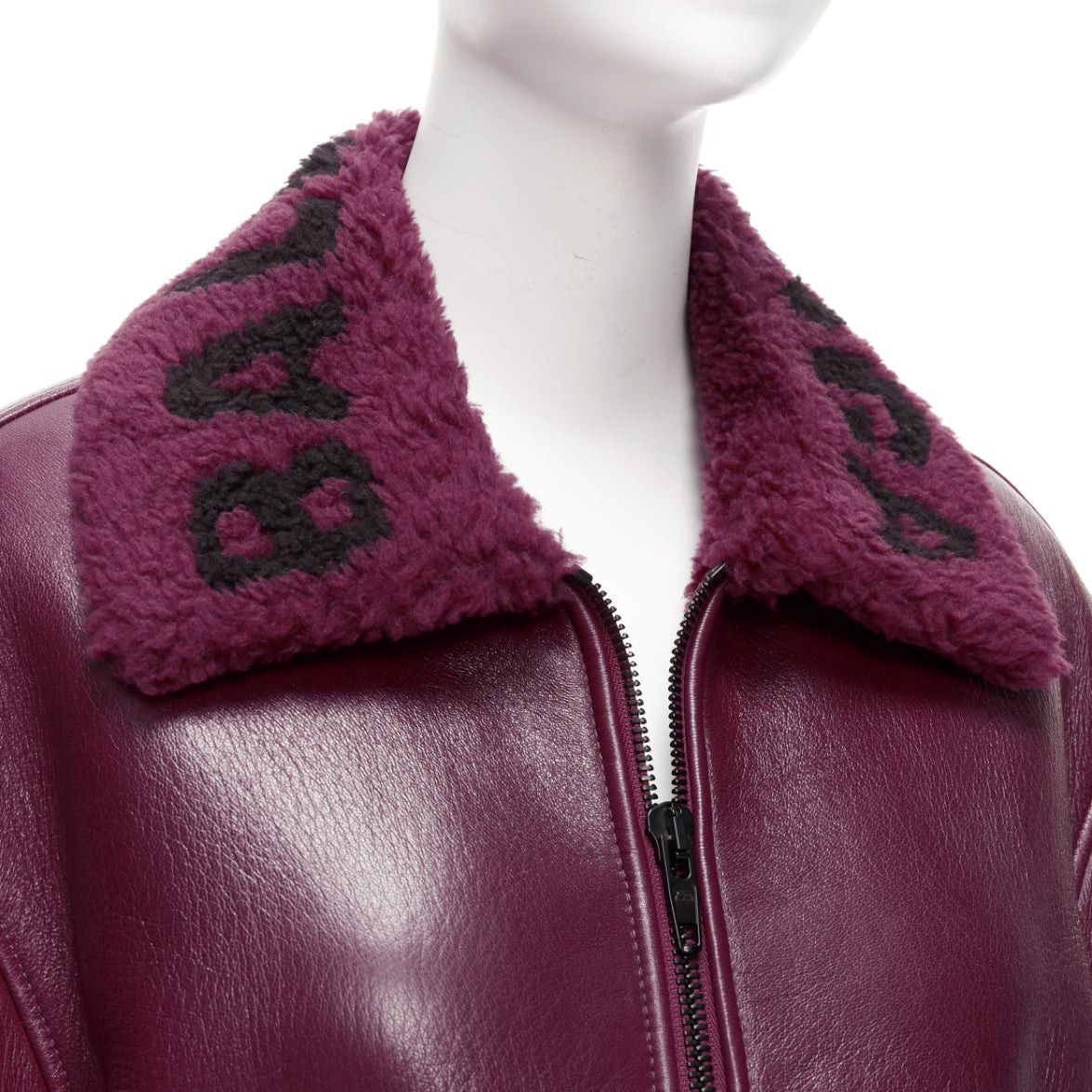 Balenciaga BALENCIAGA Demna 2020 burgundy logo shearling cocoon Bombardier jacket FR34 XS Size XS / US 0-2 / IT 36-38 - 2 Thumbnail