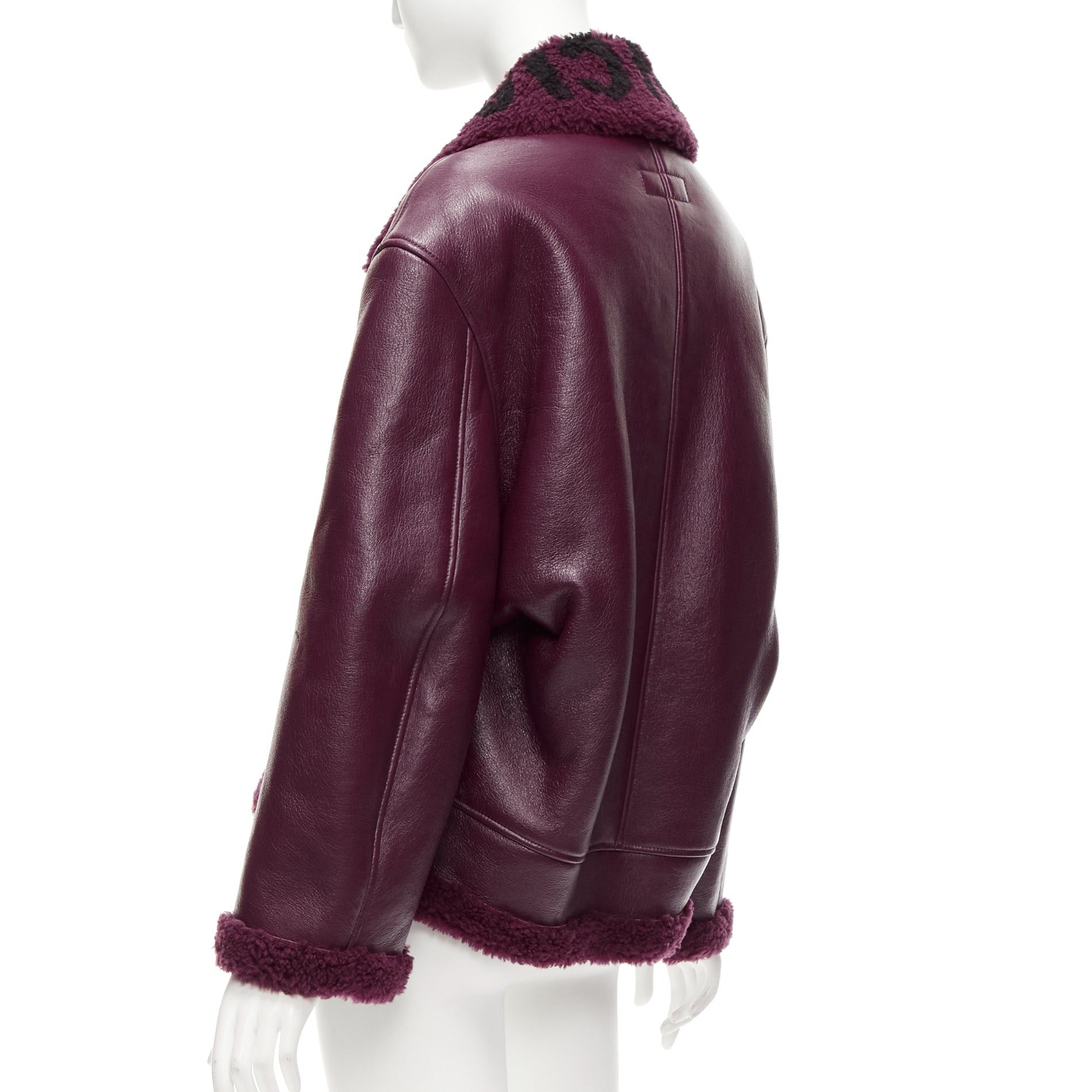 Balenciaga BALENCIAGA Demna 2020 burgundy logo shearling cocoon Bombardier jacket FR34 XS Size XS / US 0-2 / IT 36-38 - 7 Thumbnail