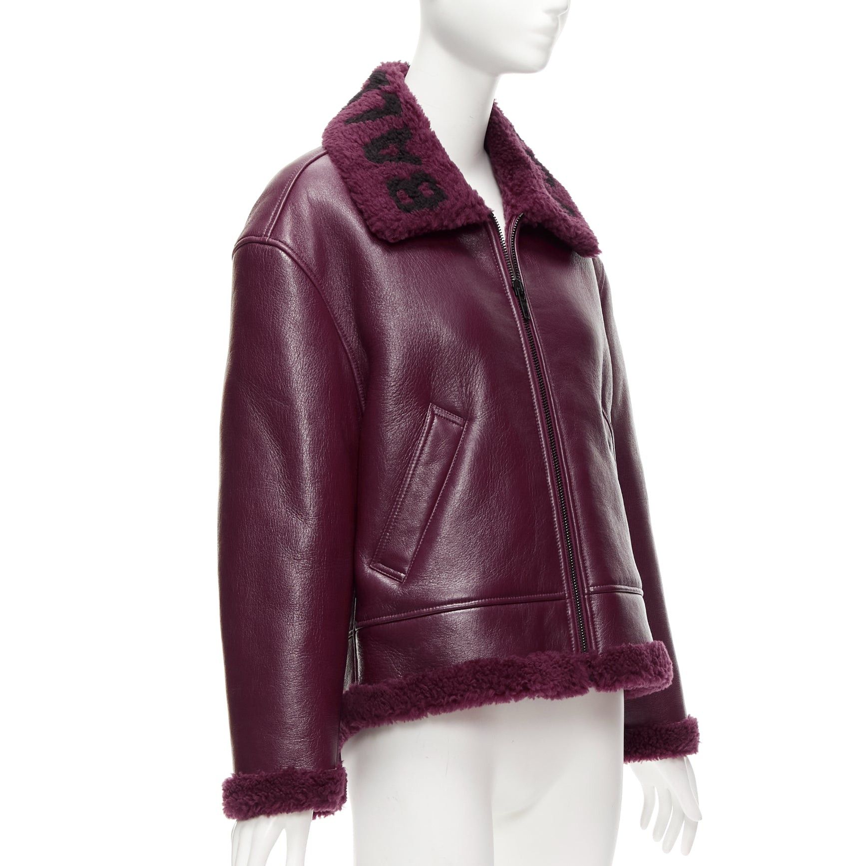 Balenciaga BALENCIAGA Demna 2020 burgundy logo shearling cocoon Bombardier jacket FR34 XS Size XS / US 0-2 / IT 36-38 - 5 Thumbnail