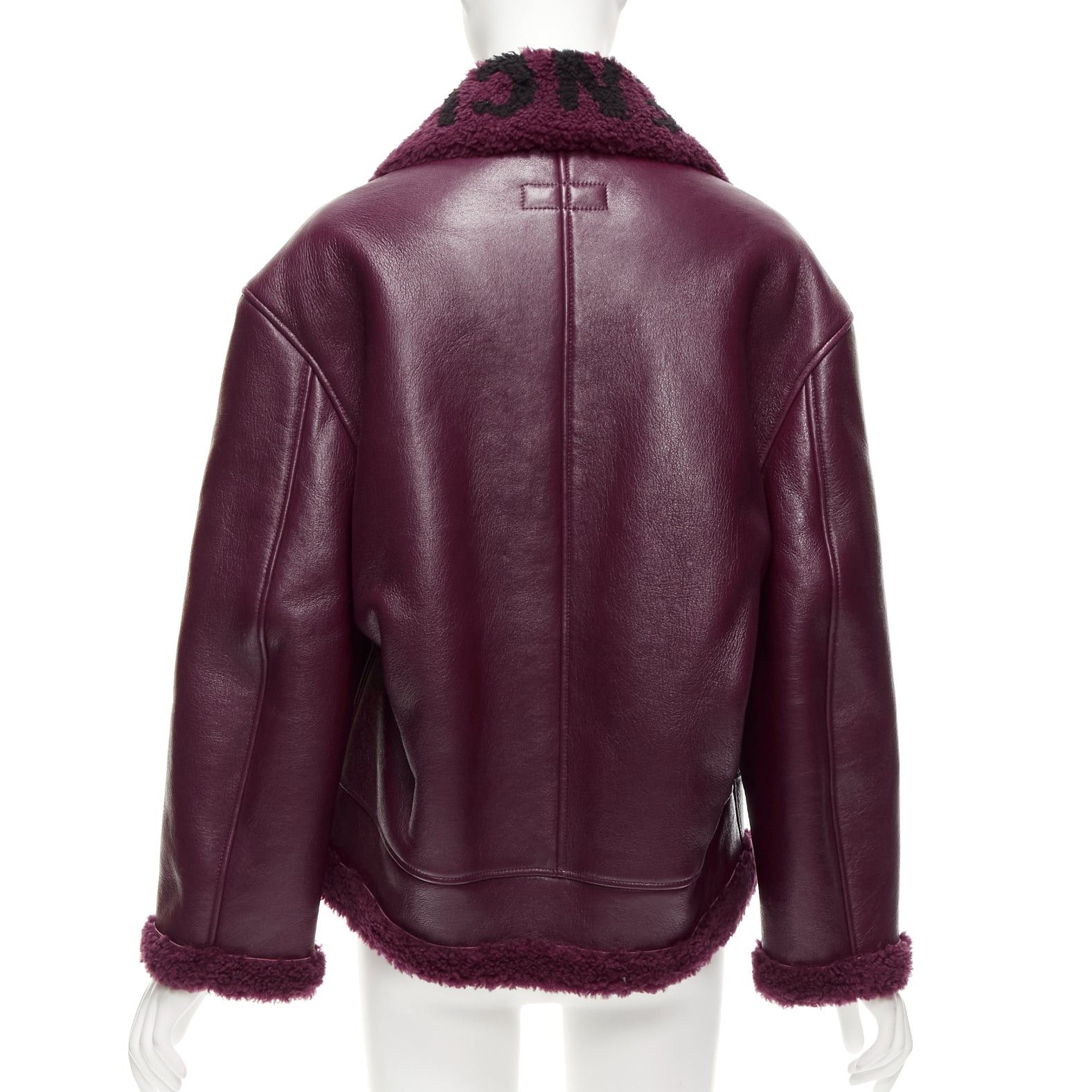 Balenciaga BALENCIAGA Demna 2020 burgundy logo shearling cocoon Bombardier jacket FR34 XS Size XS / US 0-2 / IT 36-38 - 6 Thumbnail