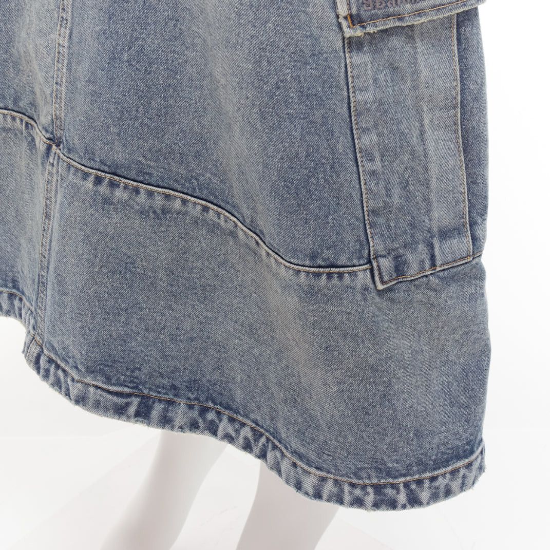 Balenciaga BALENCIAGA Demna 2021 Cargo Kick blue denim low waist logo midi skirt FR38 M Size 28" / US 6 / IT 42 - 7 Thumbnail