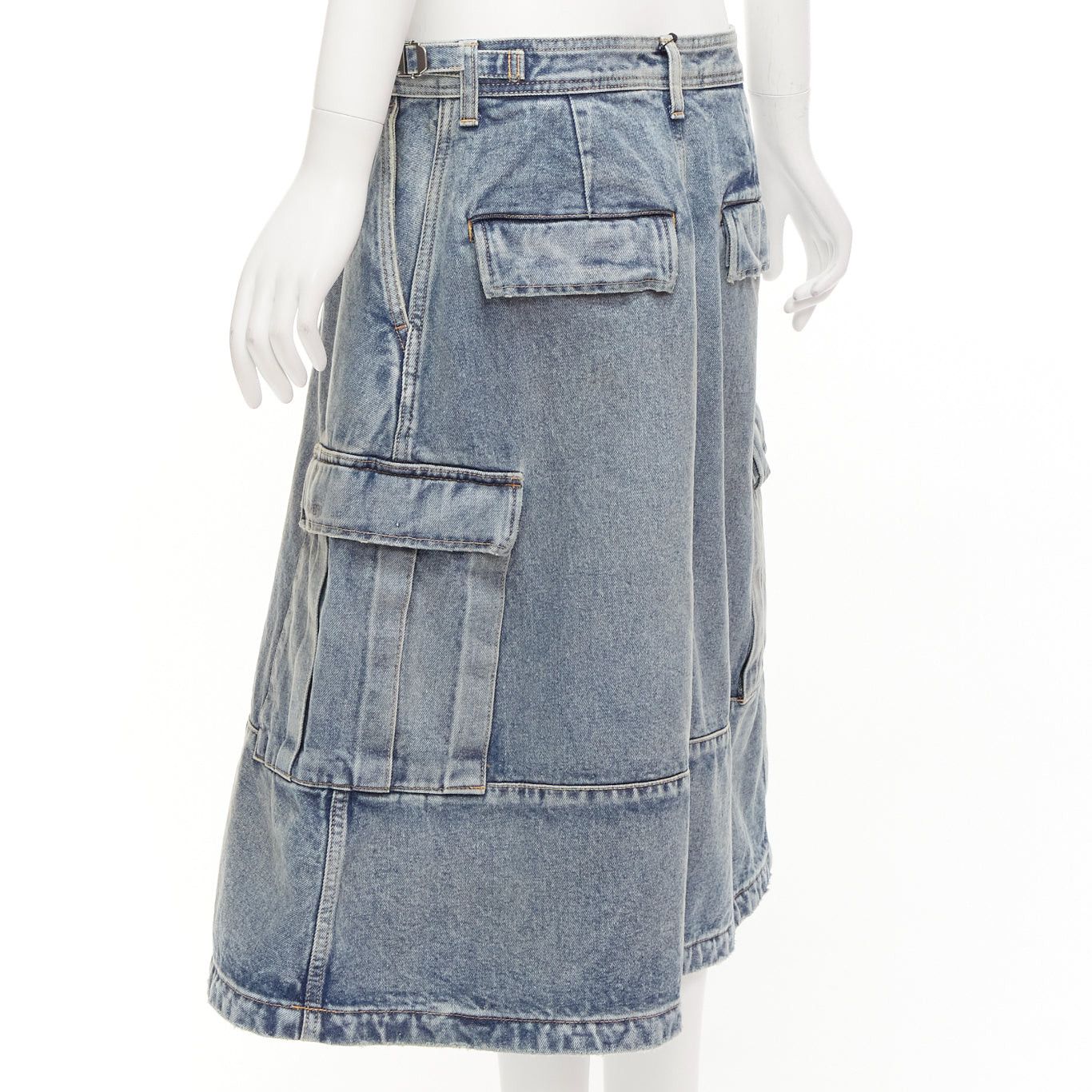 Balenciaga BALENCIAGA Demna 2021 Cargo Kick blue denim low waist logo midi skirt FR38 M Size 28" / US 6 / IT 42 - 6 Thumbnail
