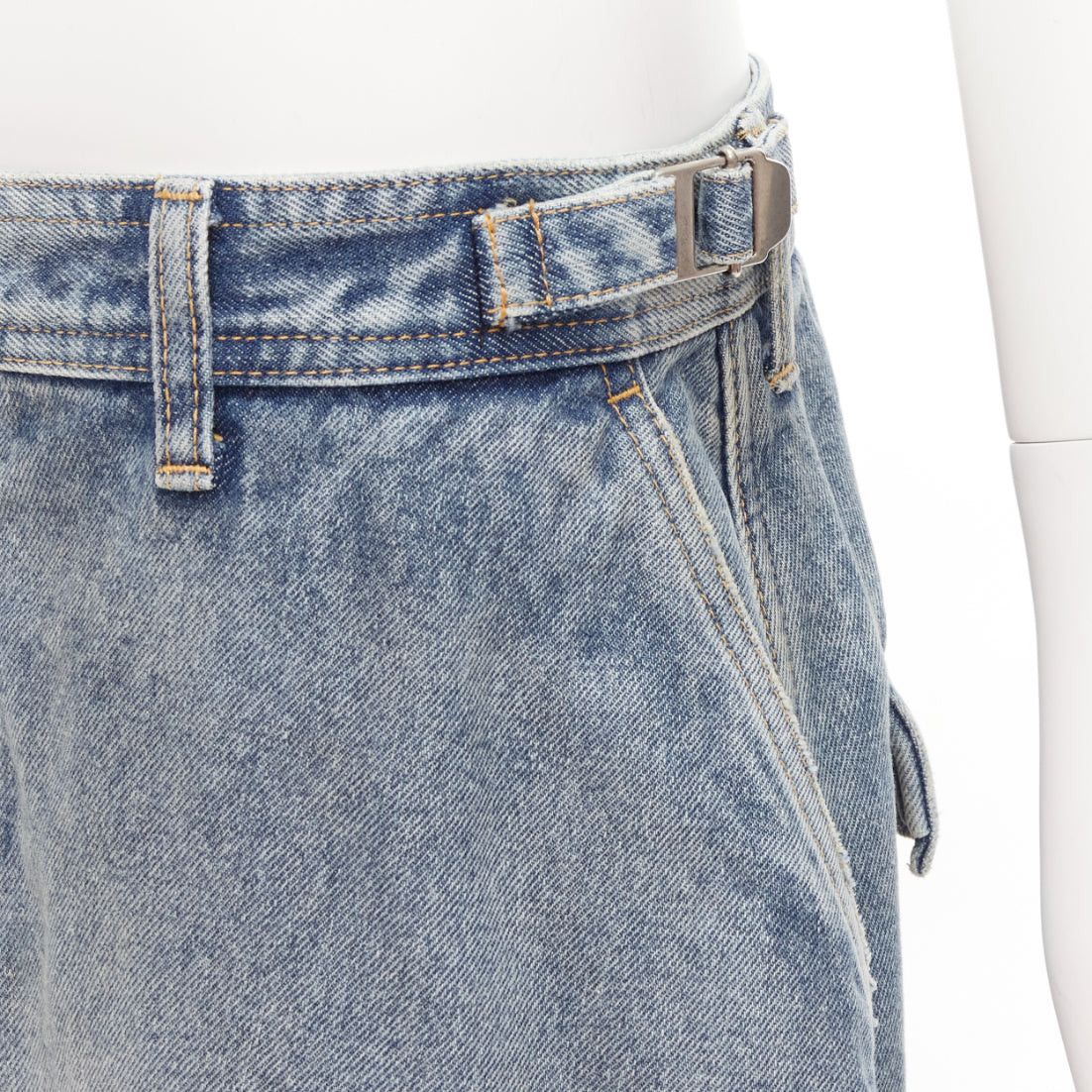 Balenciaga BALENCIAGA Demna 2021 Cargo Kick blue denim low waist logo midi skirt FR38 M Size 28" / US 6 / IT 42 - 2 Thumbnail