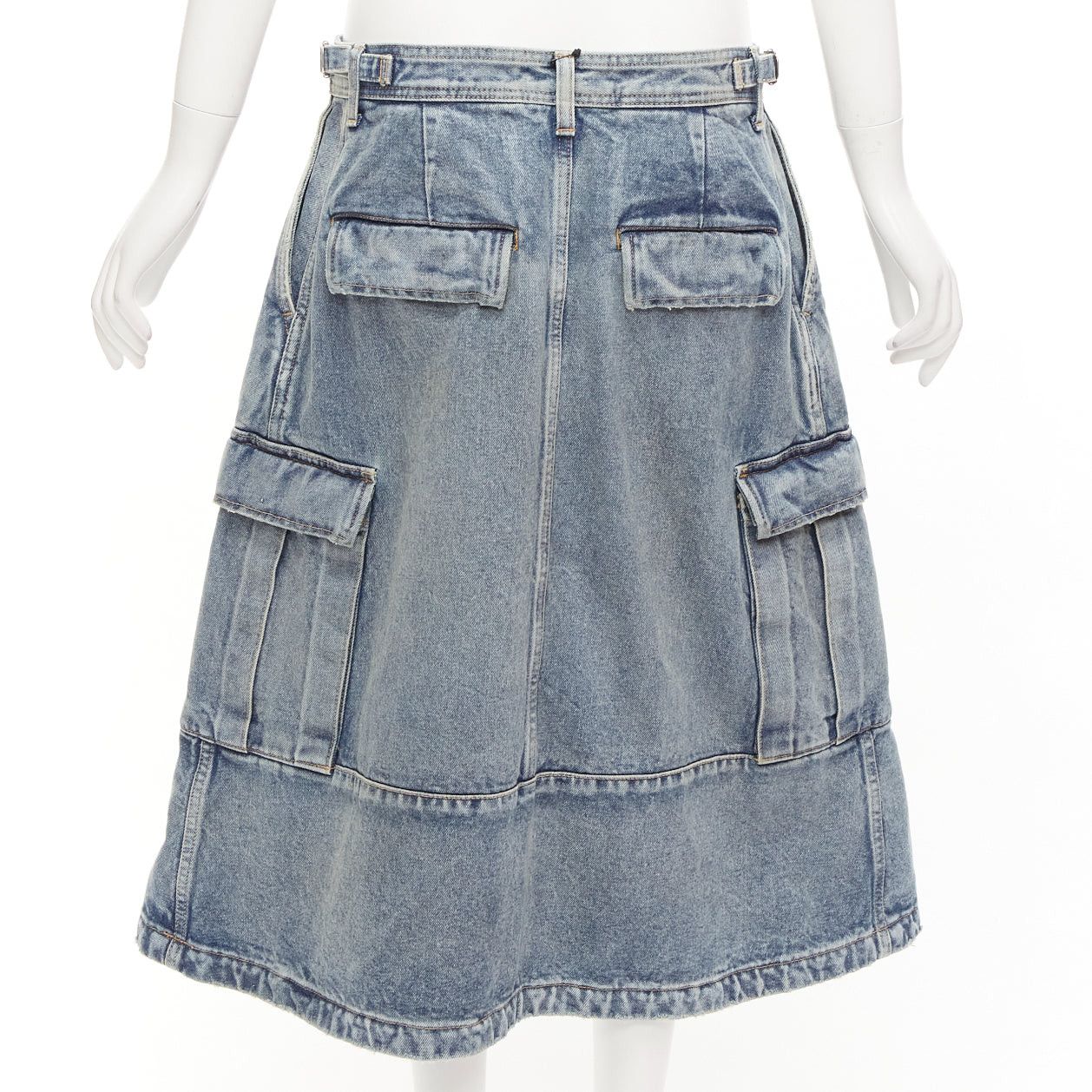 Balenciaga BALENCIAGA Demna 2021 Cargo Kick blue denim low waist logo midi skirt FR38 M Size 28" / US 6 / IT 42 - 5 Thumbnail