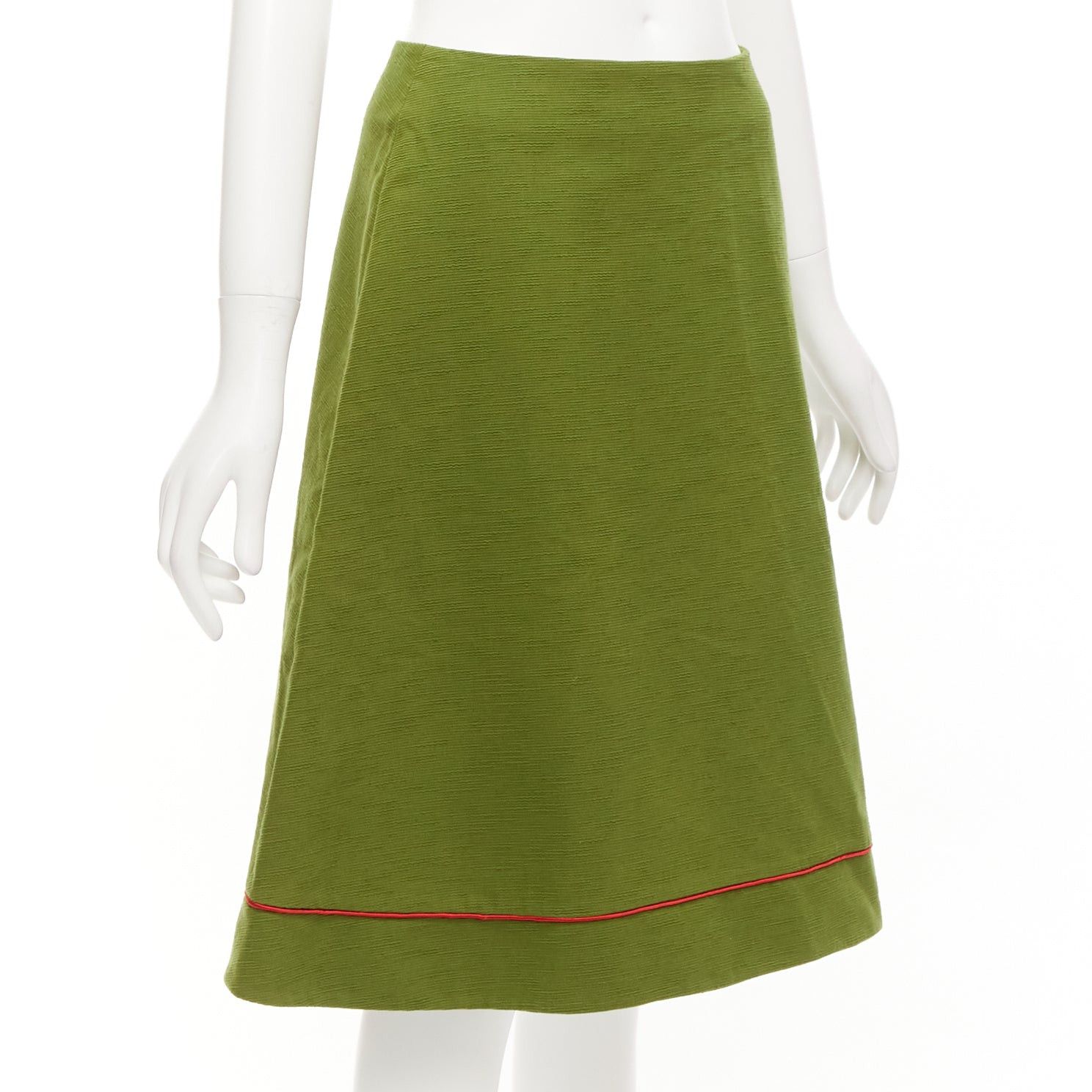 Dior rare CHRISTIAN DIOR John Galliano 1999 Communist green pique Aline skirt FR40 L Size 30" / US 8 / IT 44 - 2 Thumbnail