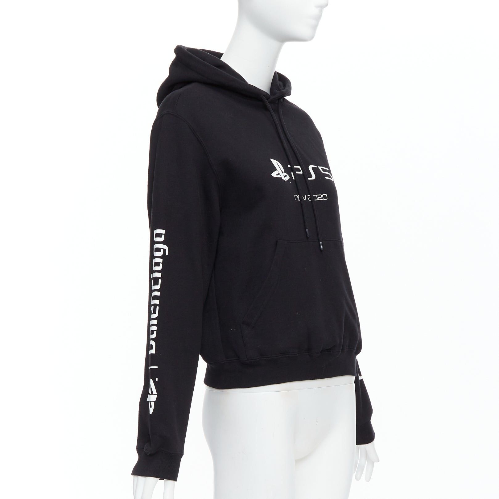 Balenciaga BALENCIAGA Demna 2021 black cotton PS5 logo fitted cropped hoodie M Size M / US 6-8 / IT 42-44 - 3 Thumbnail