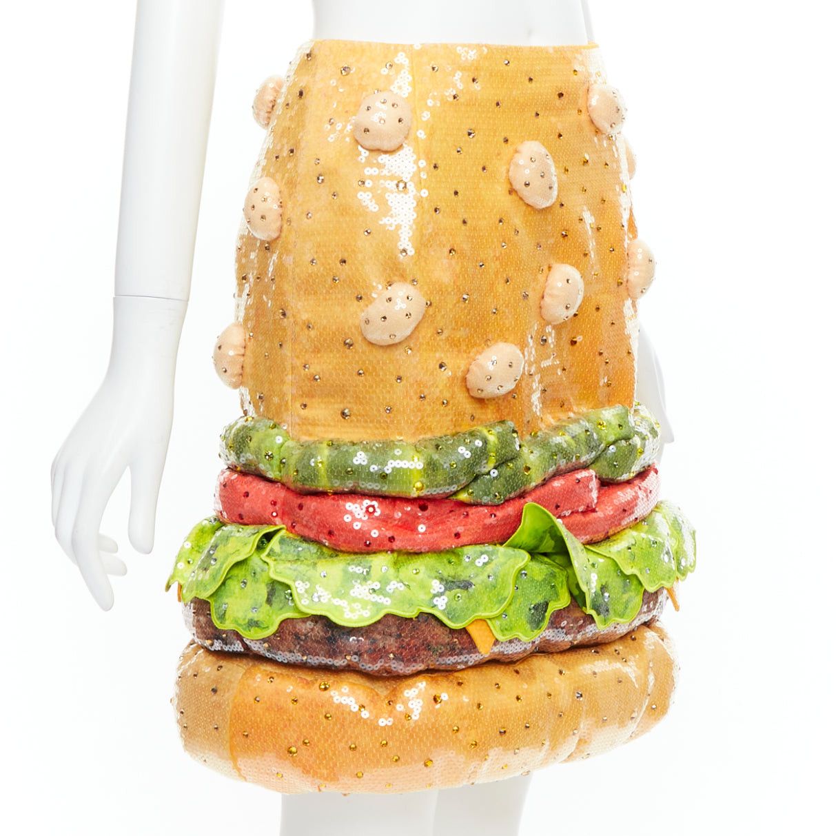 Moschino rare MOSCHINO Jeremy Scott Diner Group Duchesse sequinned hamburger skirt IT38 XS Size 26" / US 2 / IT 38 - 3 Thumbnail