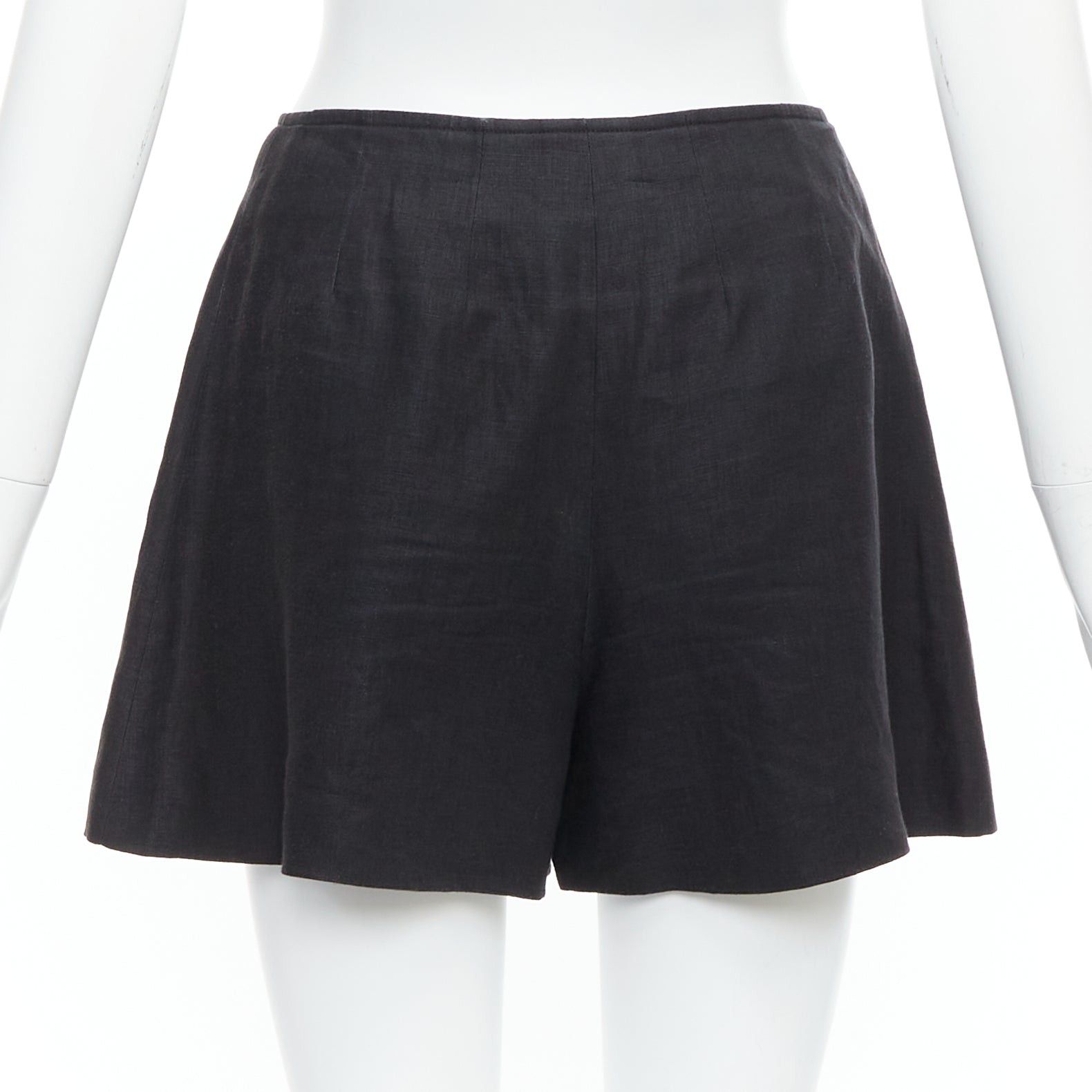 Chanel rare CHANEL 94P Vintage black linen gold CC logo buttons sailor shorts FR36 S Size 27" / US 4 / IT 40 - 5 Thumbnail
