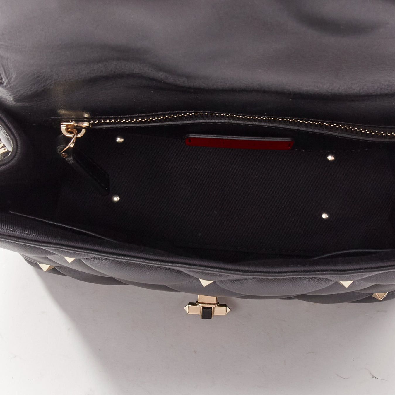 Valentino VALENTINO Candystud black nappa lambskin gold studded turnlock 2 way satchel bag Size ONE SIZE - 11 Thumbnail