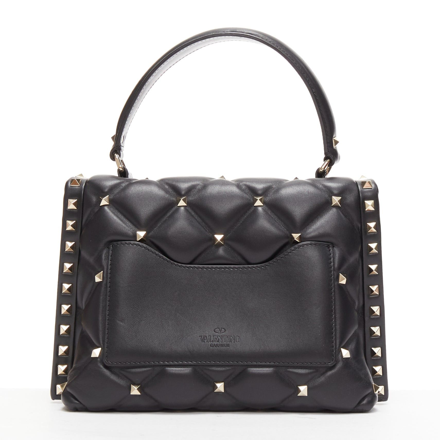 Valentino VALENTINO Candystud black nappa lambskin gold studded turnlock 2 way satchel bag Size ONE SIZE - 5 Thumbnail