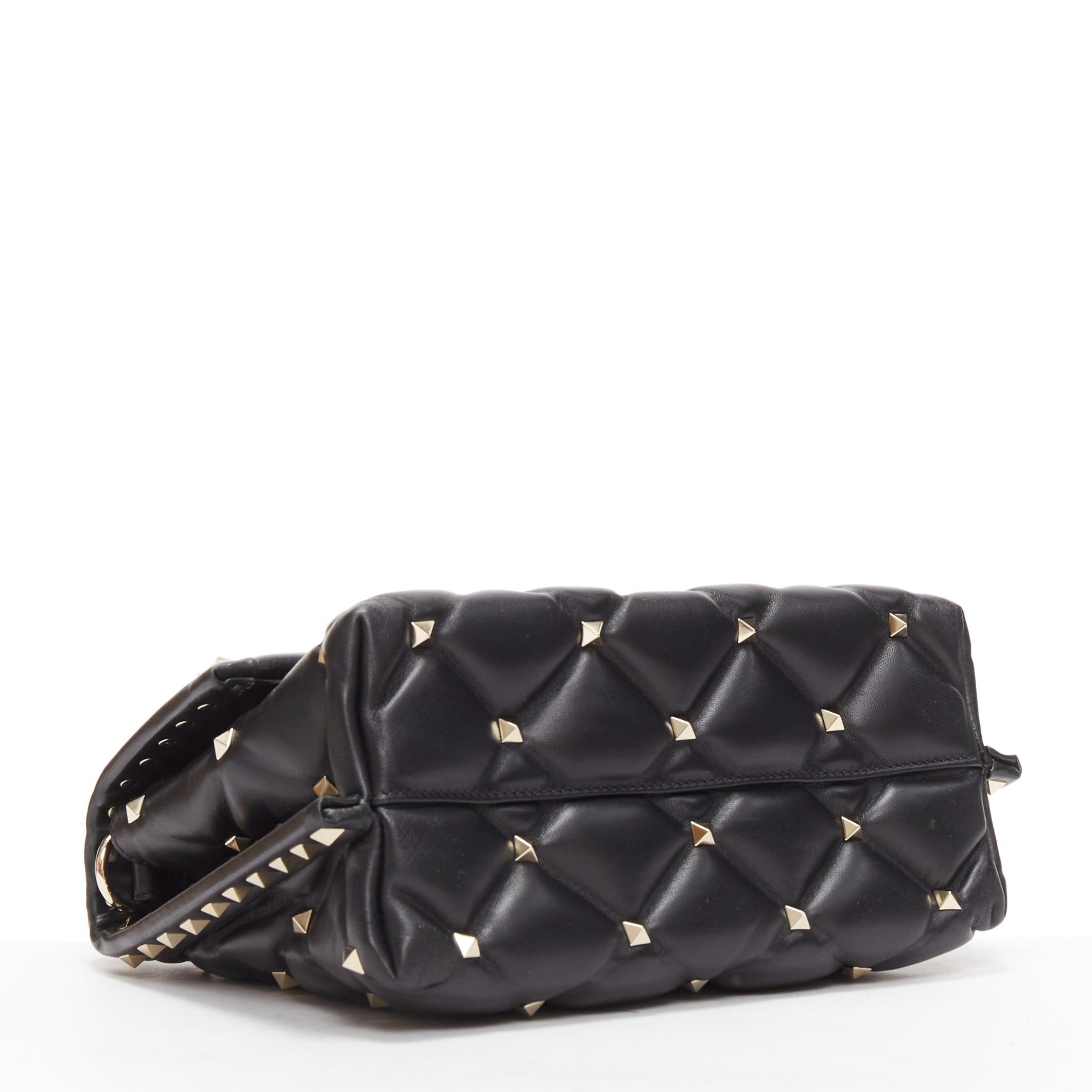 Valentino VALENTINO Candystud black nappa lambskin gold studded turnlock 2 way satchel bag Size ONE SIZE - 6 Thumbnail