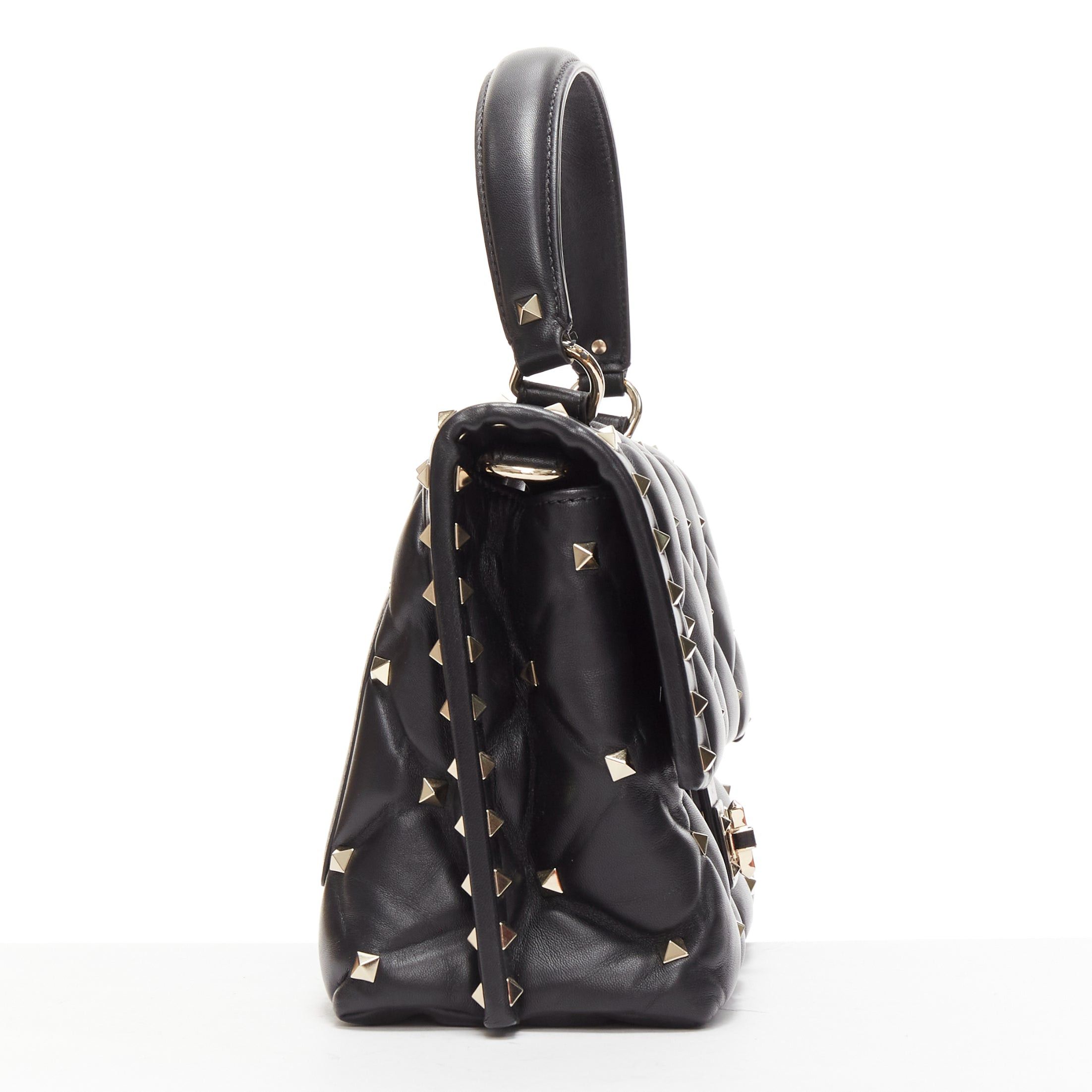 Valentino VALENTINO Candystud black nappa lambskin gold studded turnlock 2 way satchel bag Size ONE SIZE - 4 Thumbnail