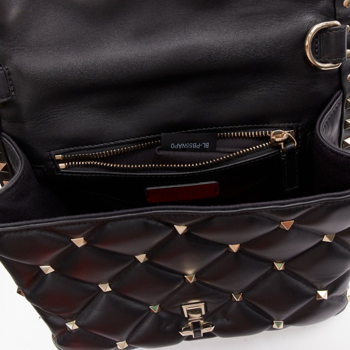 Valentino VALENTINO Candystud black nappa lambskin gold studded turnlock 2 way satchel bag Size ONE SIZE - 9 Thumbnail