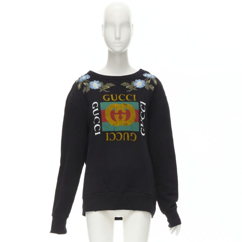Gucci GUCCI blue floral embroidered vintage logo LOVED studded distressed sweatshirt S Size S / US 4 / IT 40 - 9 Thumbnail