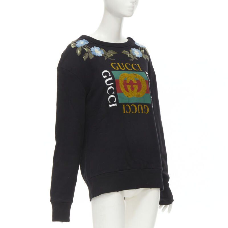 Gucci GUCCI blue floral embroidered vintage logo LOVED studded distressed sweatshirt S Size S / US 4 / IT 40 - 3 Thumbnail