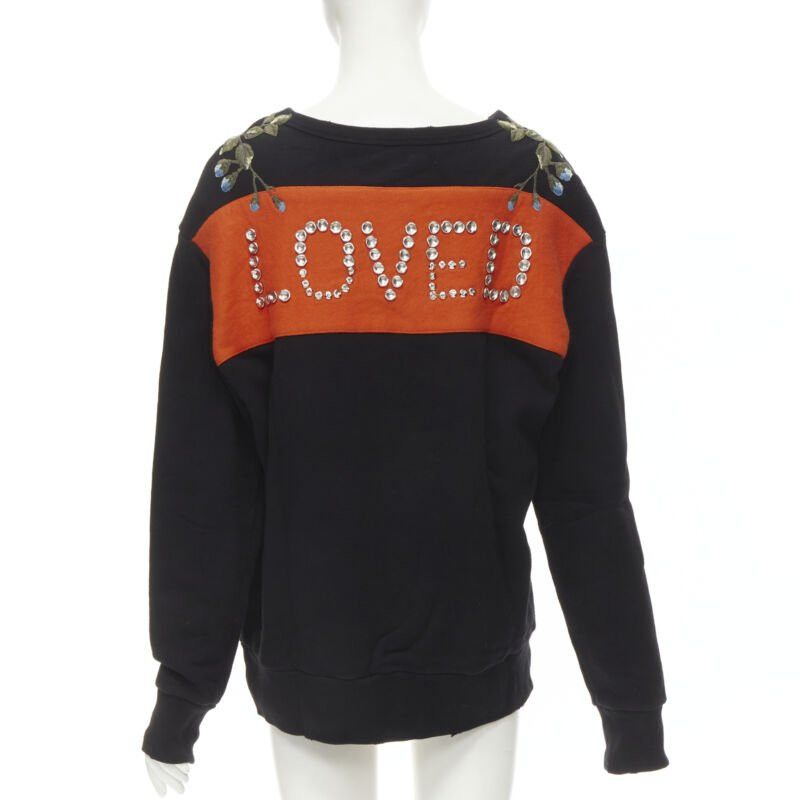 Gucci GUCCI blue floral embroidered vintage logo LOVED studded distressed sweatshirt S Size S / US 4 / IT 40 - 2 Thumbnail