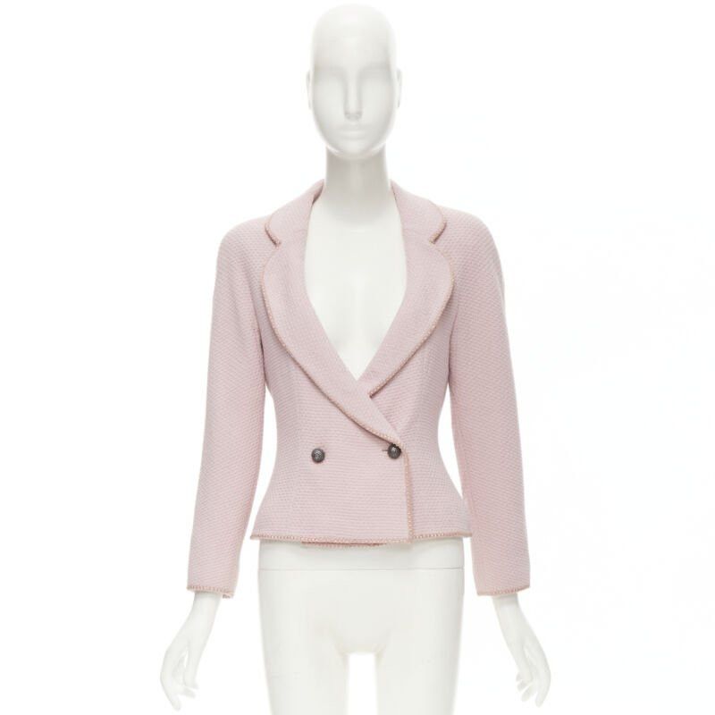 Dior CHRISTIAN DIOR 1997 Runway John Galliano pink tweed ribbon trimmed jacket FR42 L Size L / US 10 / IT 46 - 9 Thumbnail