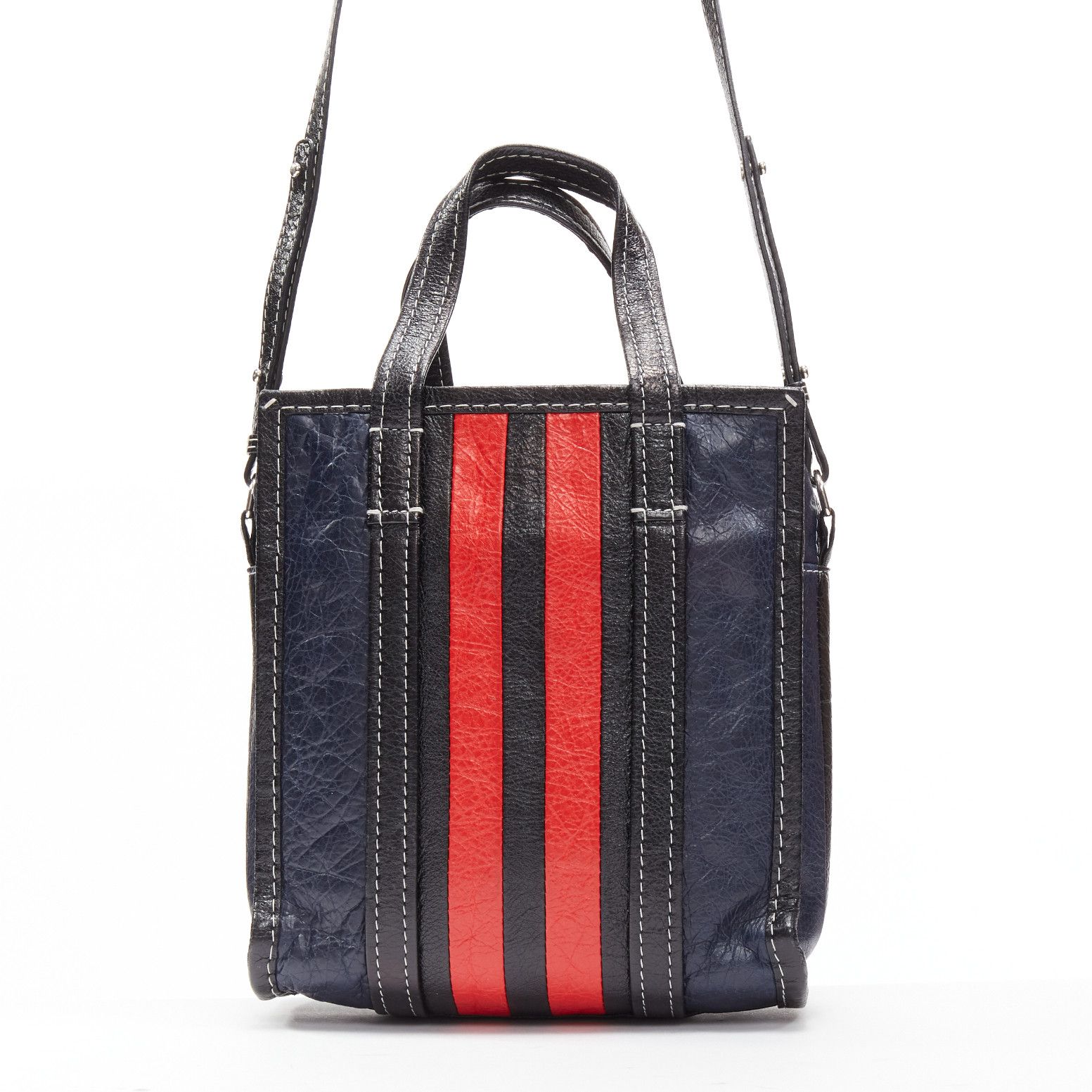 Balenciaga BALENCIAGA Bazar navy red striped leather top handle crossbody bag Size ONE SIZE - 5 Thumbnail