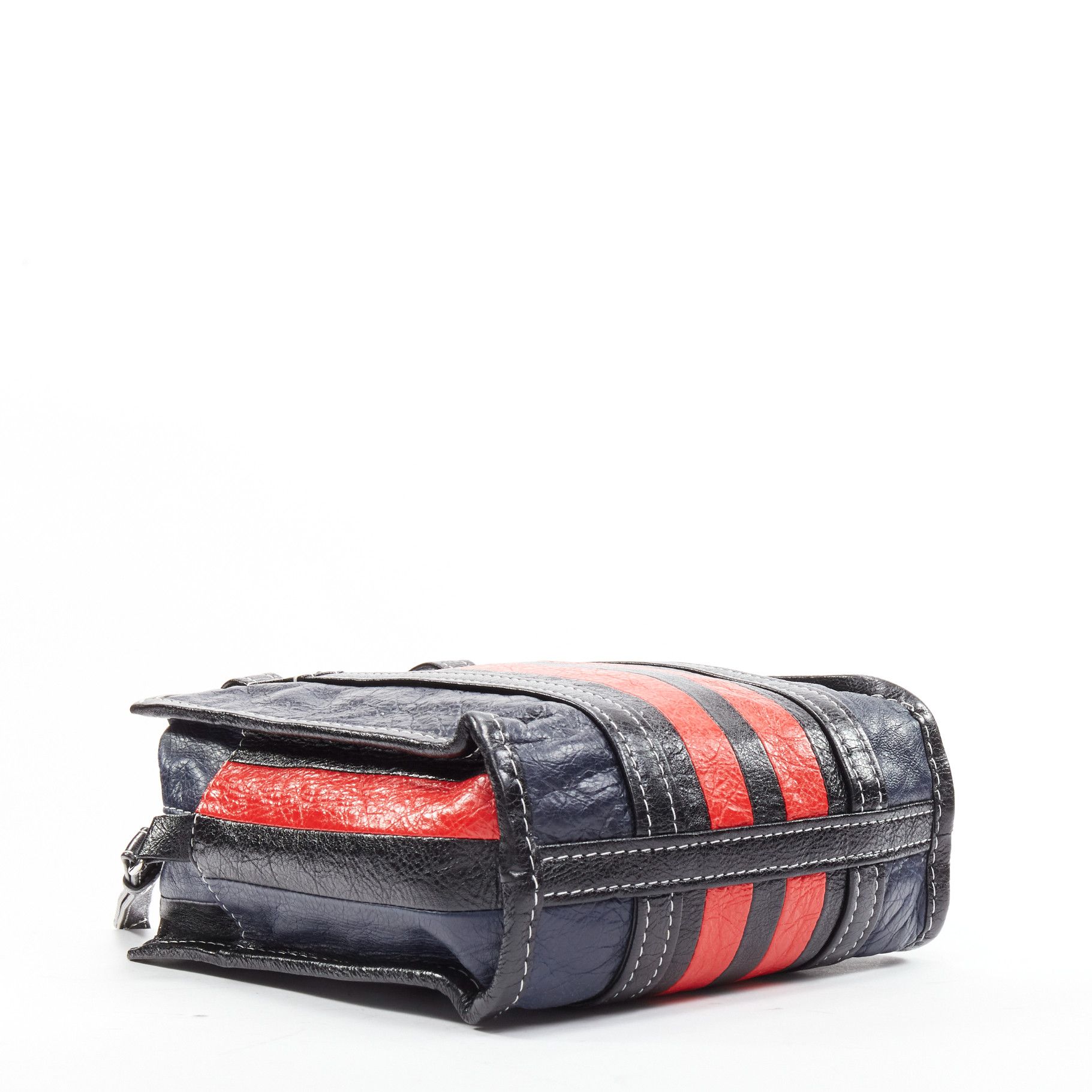 Balenciaga BALENCIAGA Bazar navy red striped leather top handle crossbody bag Size ONE SIZE - 6 Thumbnail
