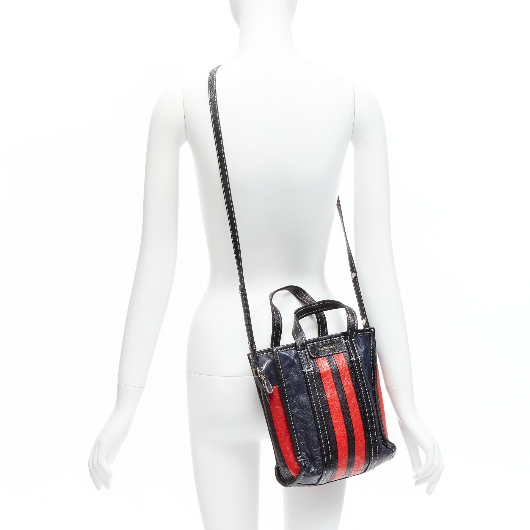 Balenciaga BALENCIAGA Bazar navy red striped leather top handle crossbody bag Size ONE SIZE - 2 Thumbnail