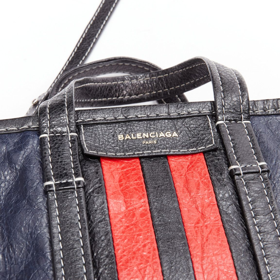 Balenciaga BALENCIAGA Bazar navy red striped leather top handle crossbody bag Size ONE SIZE - 7 Thumbnail