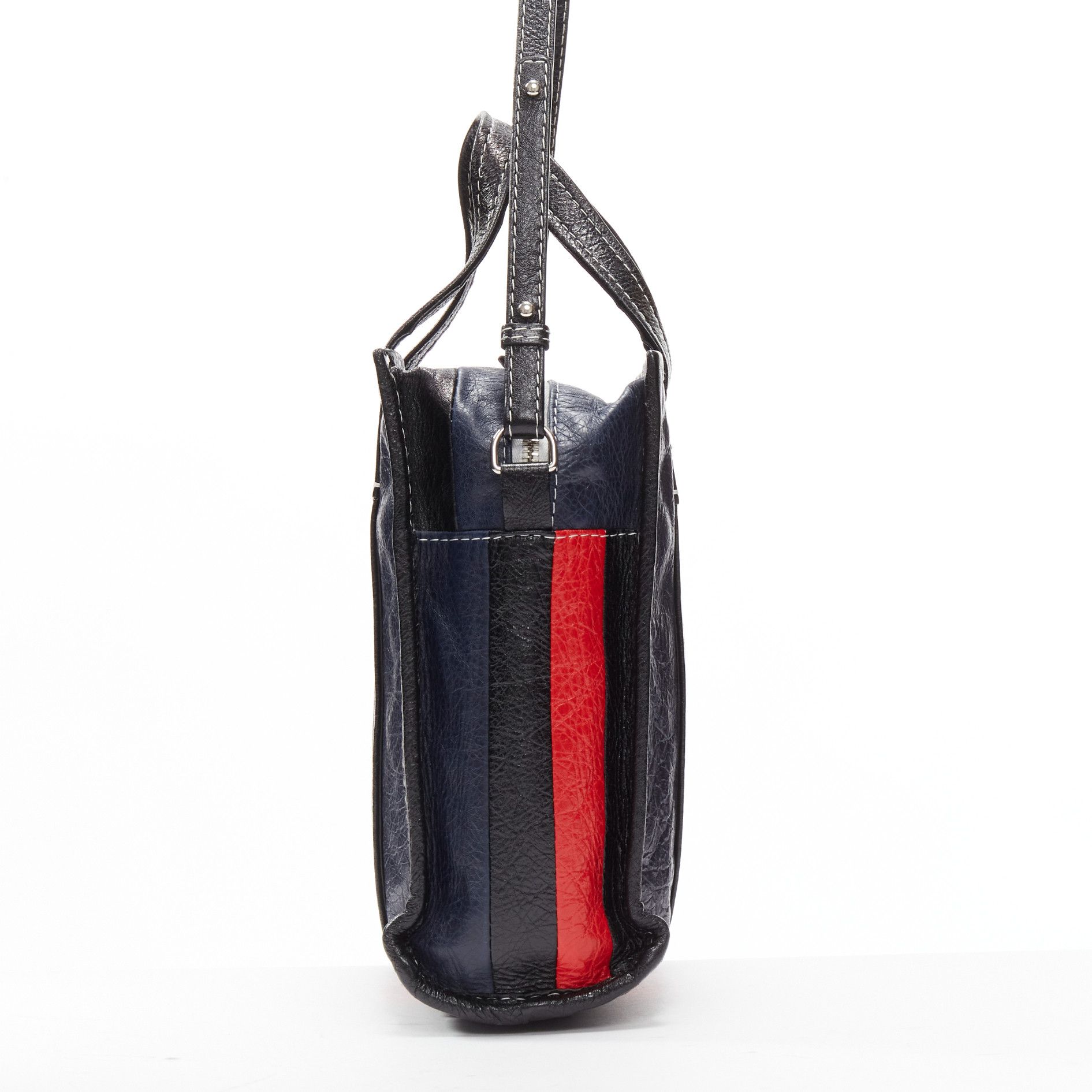 Balenciaga BALENCIAGA Bazar navy red striped leather top handle crossbody bag Size ONE SIZE - 4 Thumbnail