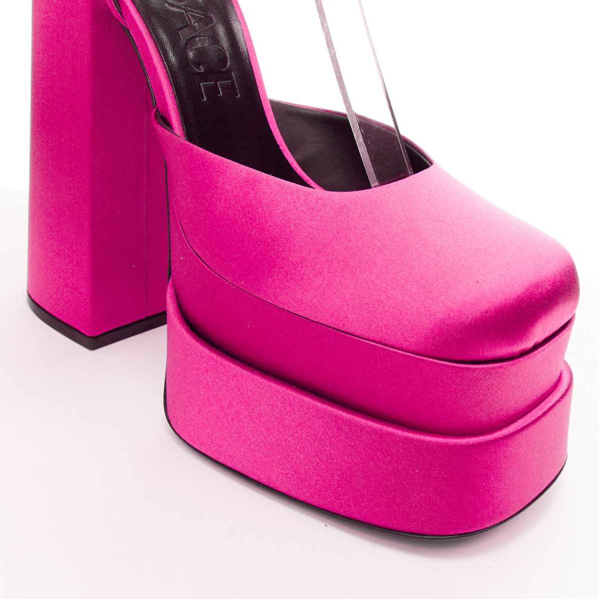 Versace VERSACE Runway Aevitas 155 pink satin gold crystal Medusa double platform EU40 Size US 10 / IT 40 - 7 Thumbnail