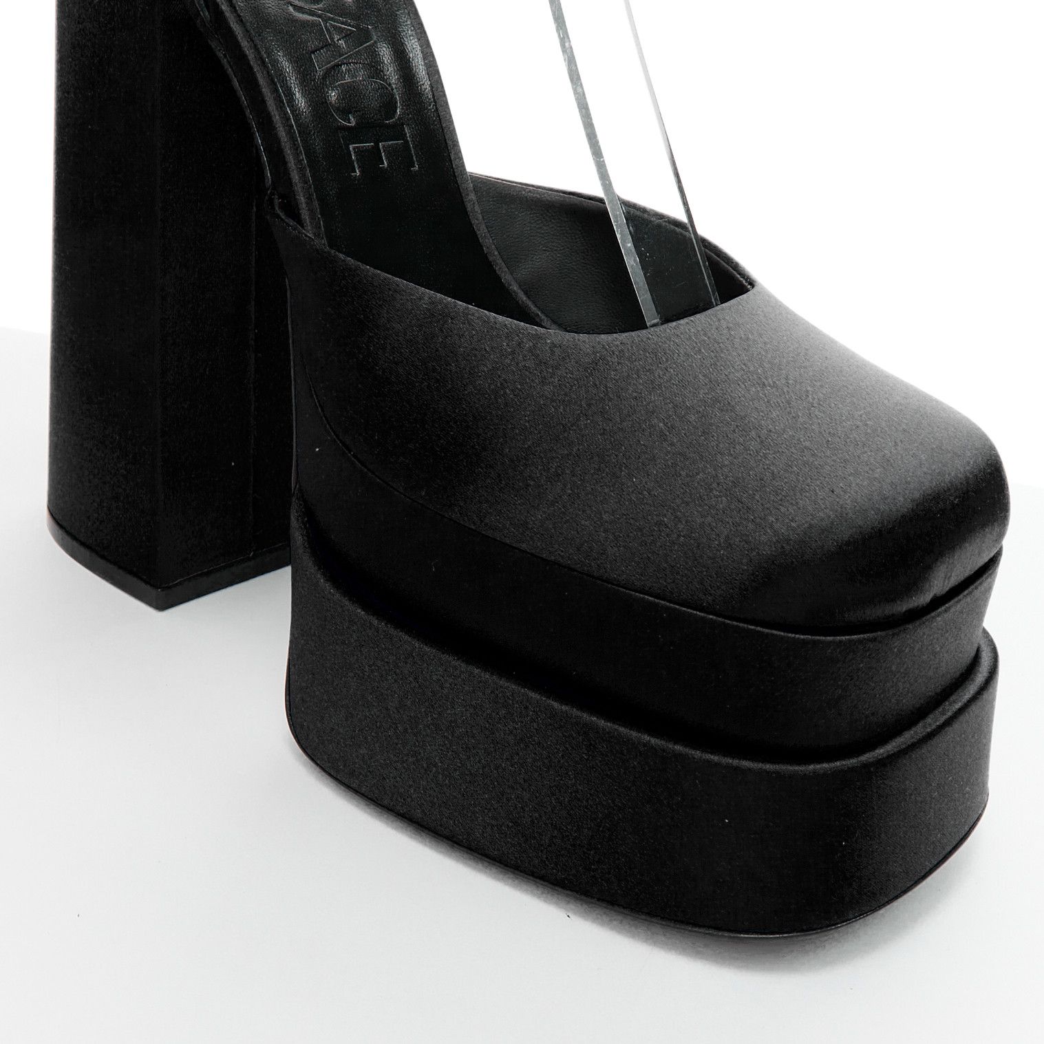 Versace VERSACE Runway Aevitas 155 black satin gold crystal Medusa double platform EU41 Size US 11 / IT 41 - 7 Thumbnail